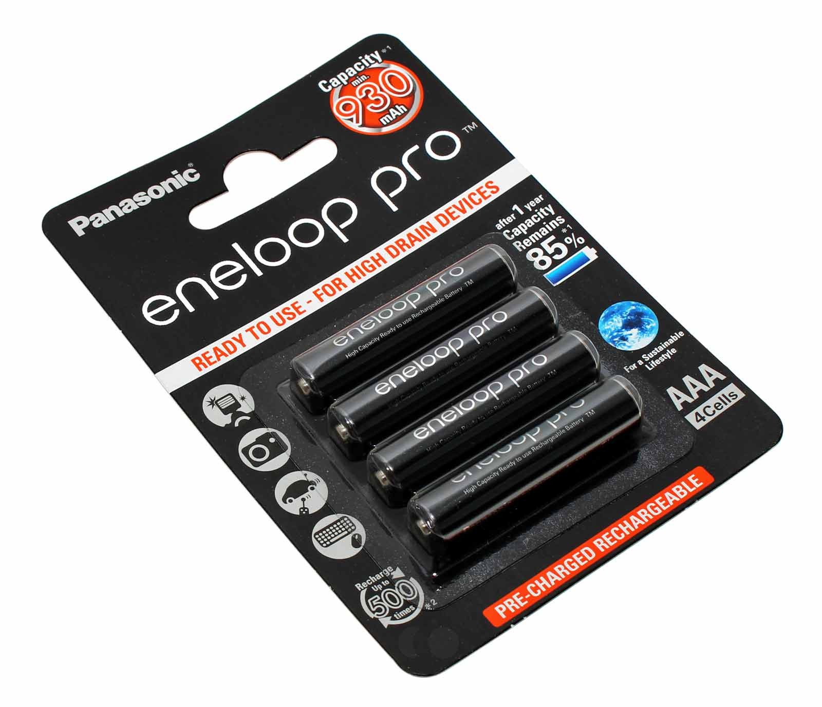 4er Pack Panasonic eneloop pro AAA HR03 Micro NiMH Akku, BK-4HCDE/4BE, 1,2V, 930mAh