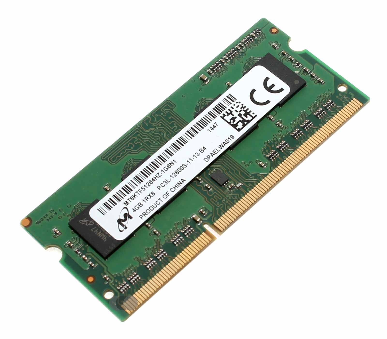 4GB 1RX8 PC3L-12800S-11-13-B4 4GB x64, SR 204-Pin DDR3L SODIMM MT8KTF51264HZ-1G6N1