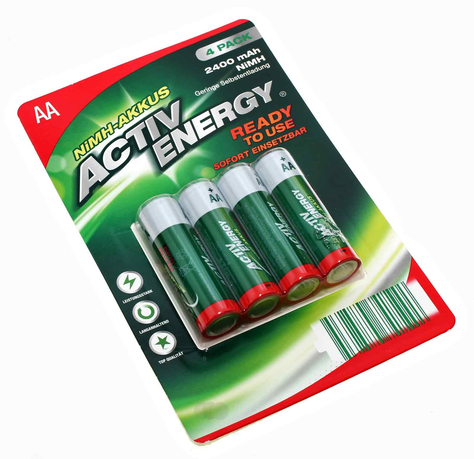 4x Activ Energy AA Mignon HR06 NiMH Akku, 1,2V, 2400mAh