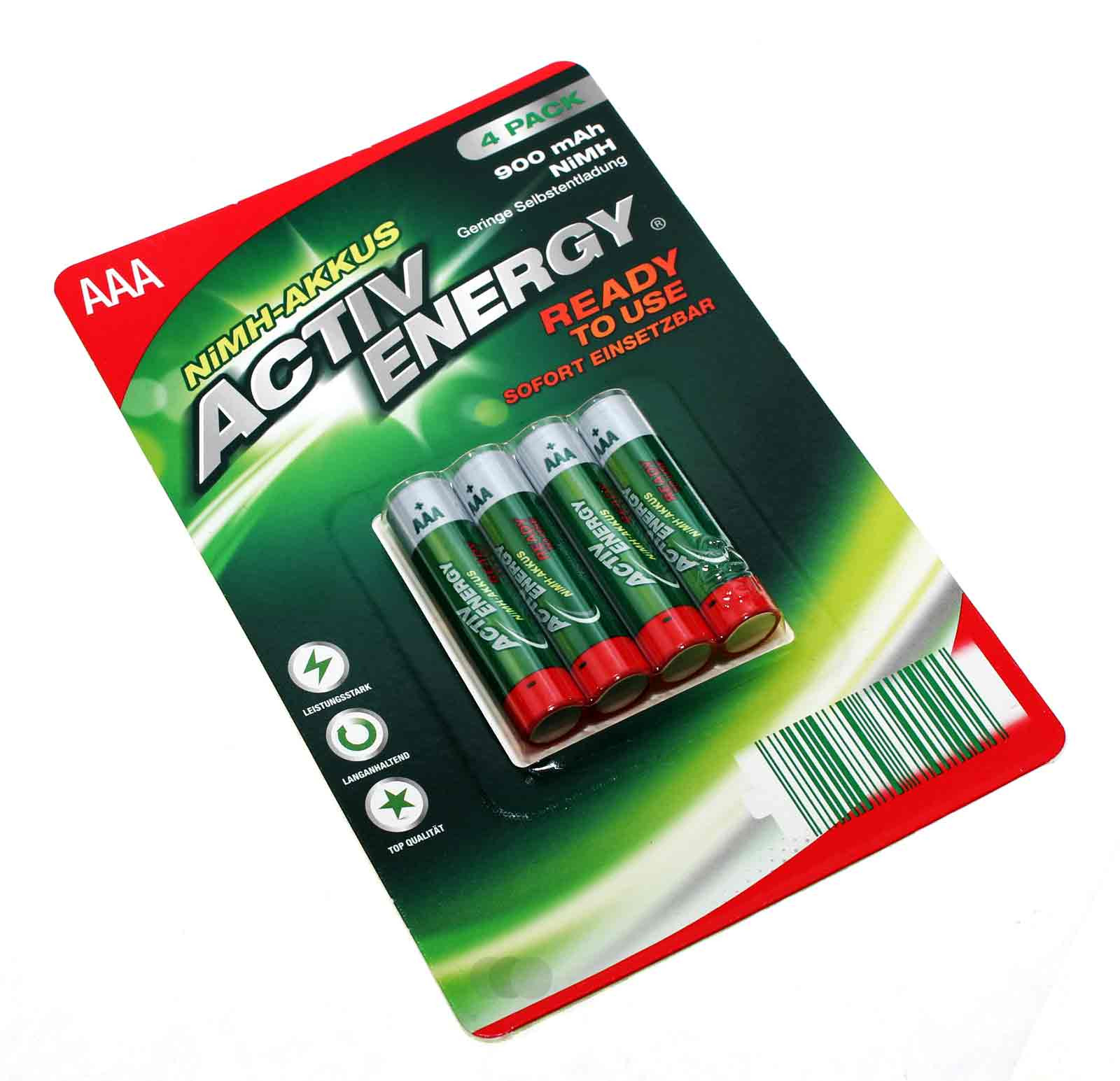 4x Activ Energy AAA HR03 Micro NiMH Akku, 1,2V, 900mAh