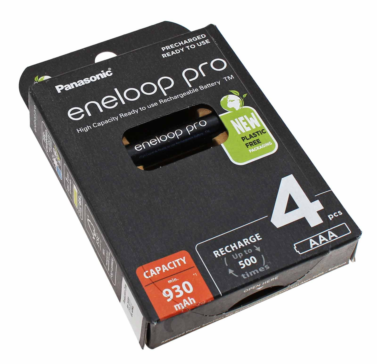 4x Panasonic eneloop pro AAA, HR03, Micro, NiMH Akku, BK-4HCDE/4BE, 1,2V, 930mAh