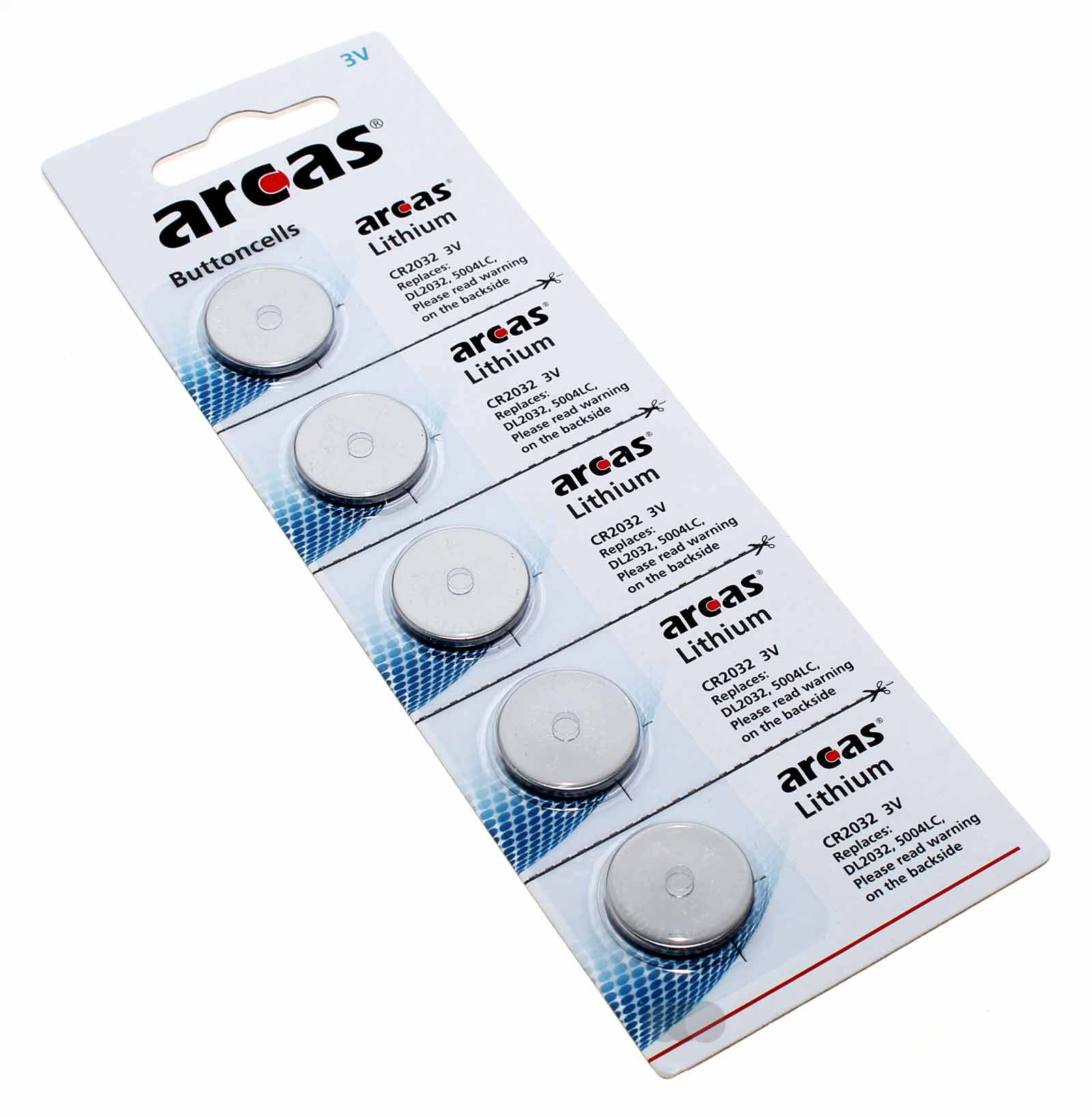 5x Arcas CR2032 Lithium Knopfzelle Batterie, DL2032, 5004LC, ECR2032, 3V, 210mAh
