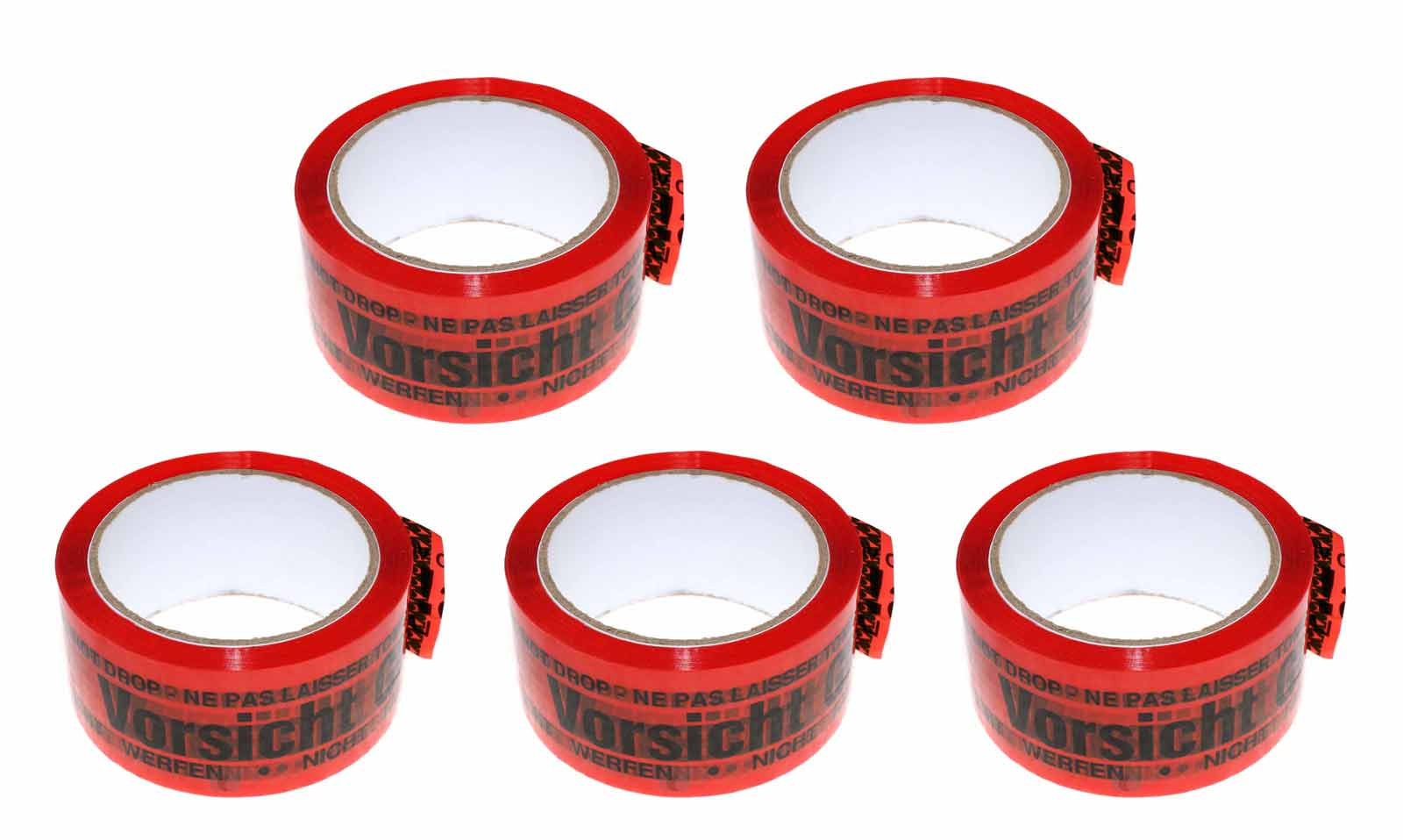 5x Paket Klebeband Paketklebeband Paketband Packband, Vorsicht Glas! Nicht werfen, 48mm x 66m