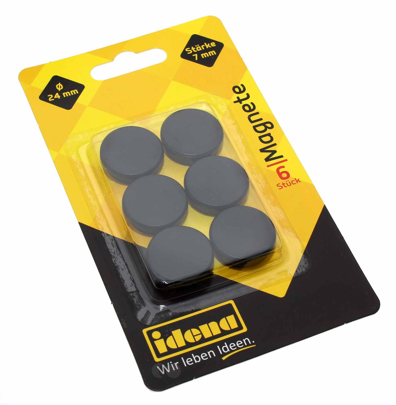 6 Stück Magnete rund, 24 mm Durchmesser x 7 mm Höhe, schwarz