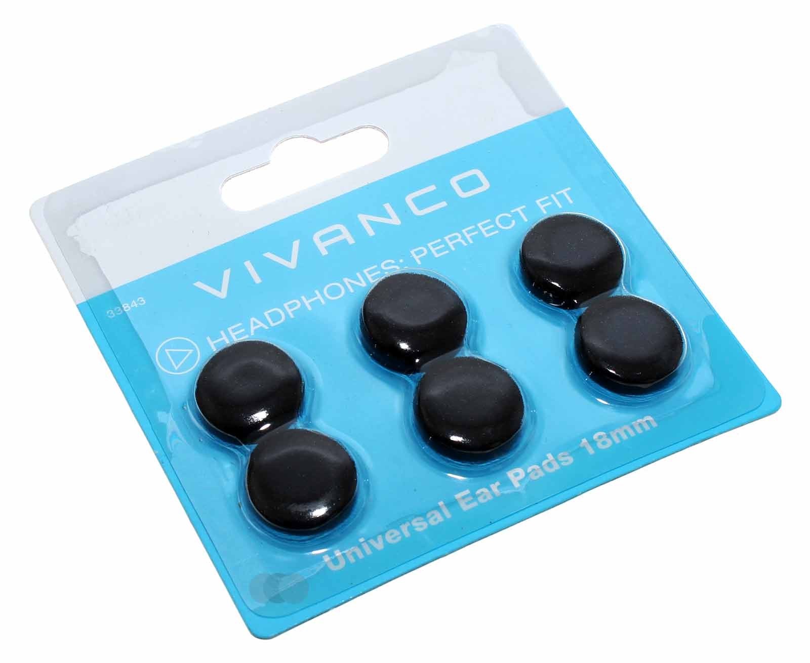 6 Stück Vivanco EP2018B 33843 Ohradapter, Ohrpolster Universal für In-Ear Kopfhörer, 18mm, Schaumstoff, schwarz