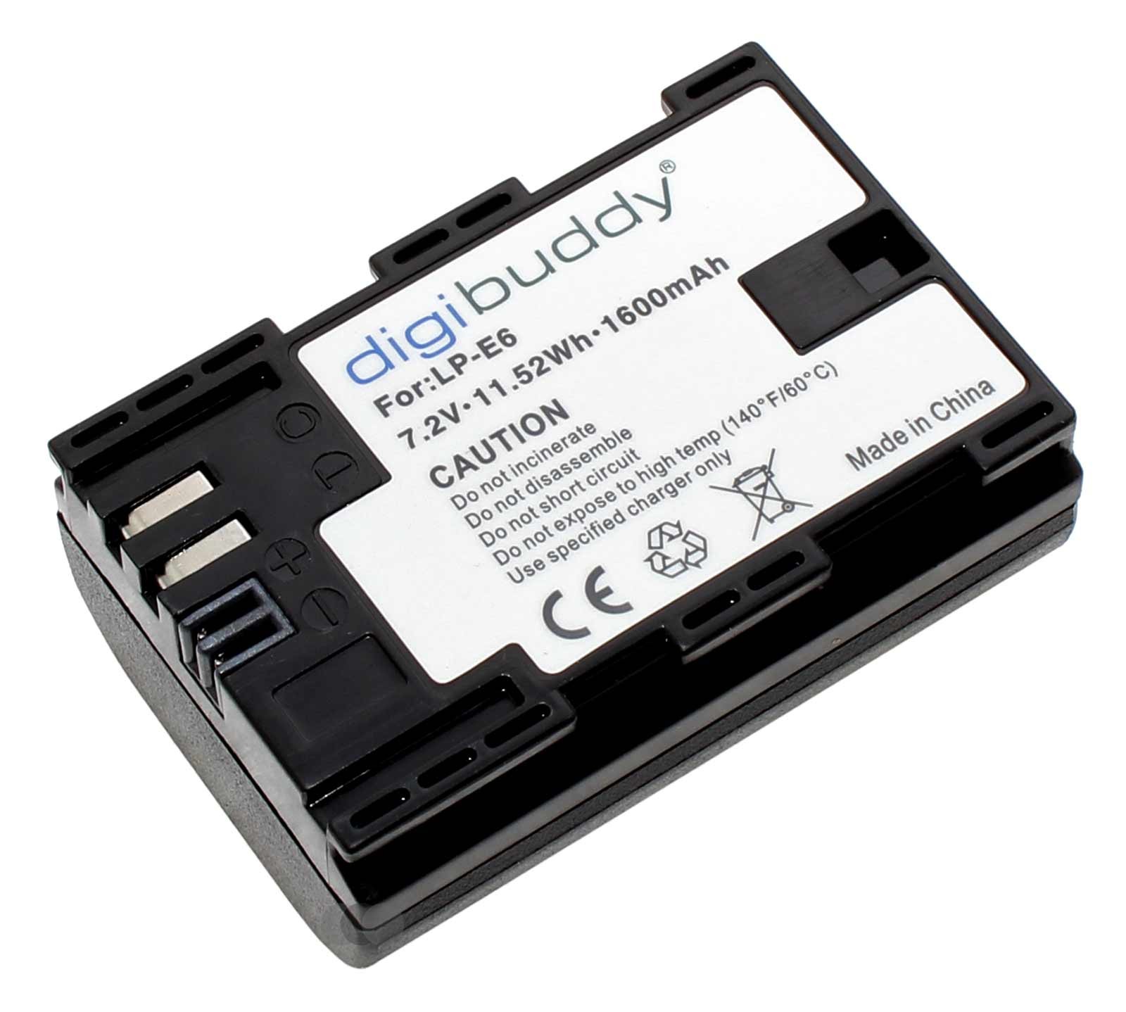 Alternativer Li-Ion Akku für Canon DSLR Digitalkameras, Fotoapparate mit 7,4 Volt und 1600mAh Kapazität, inklusive Schutzkappe, ersetzt die original Akkus LP-E6, LP-E6N