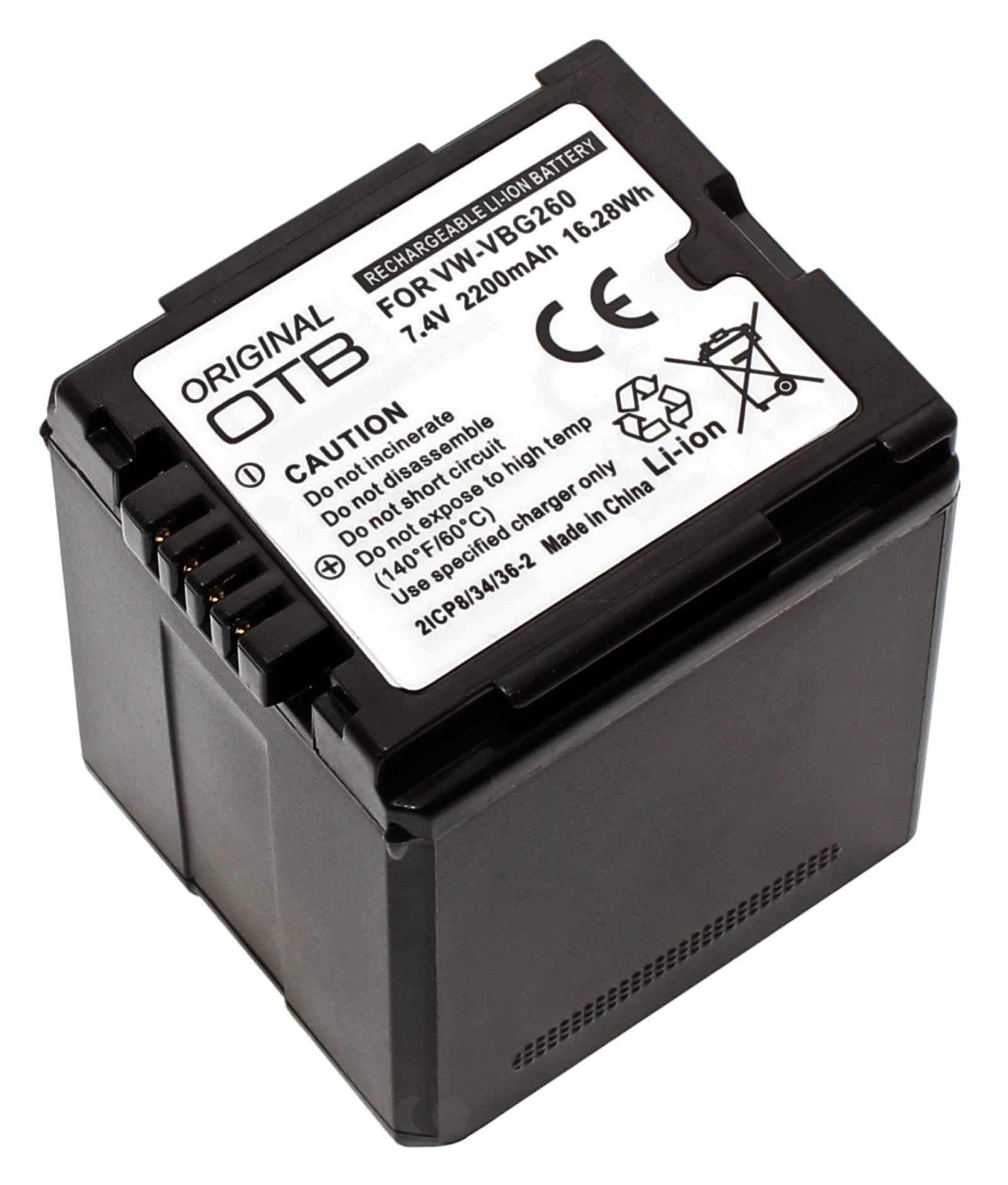 Alternativer Lithium-Ionen Akku für Panasonic Camcorder, Digital Kamera mit 7,4 Volt und 2200mAh Kapazität, ersetzt original Akku VW-VBG260.