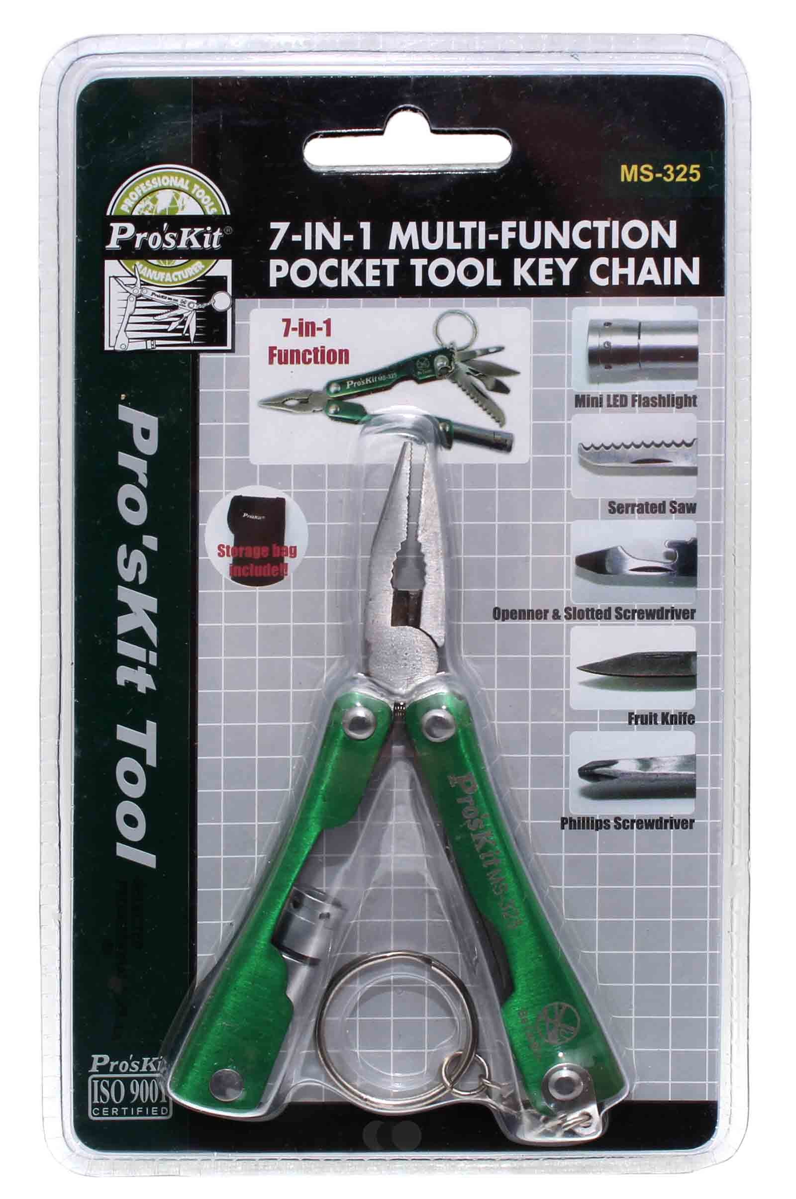 Pro´sKit MS-325 Multifunktions Schlüsselanhänger Werkzeug, Multitool im Taschenformat, 7 in 1 Werkzeugsset