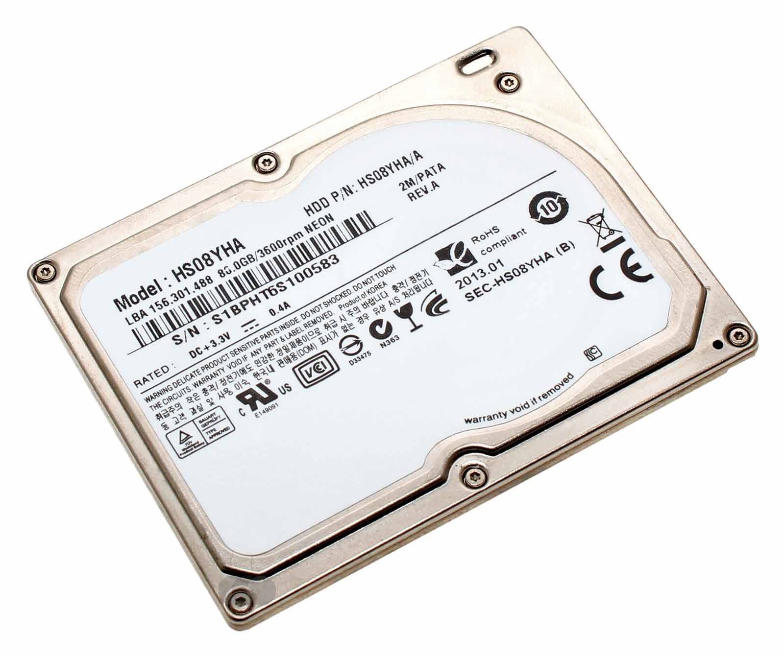 Festplatte HDD 80GB HS08YHA (HS08YHA/A, 2M/PATA, REV A) Hard disk für iPod Classic 6. Gen (6G) A1238 ersetzt HS081HA, MK8022GAA, HS12YHA, HS081HA
