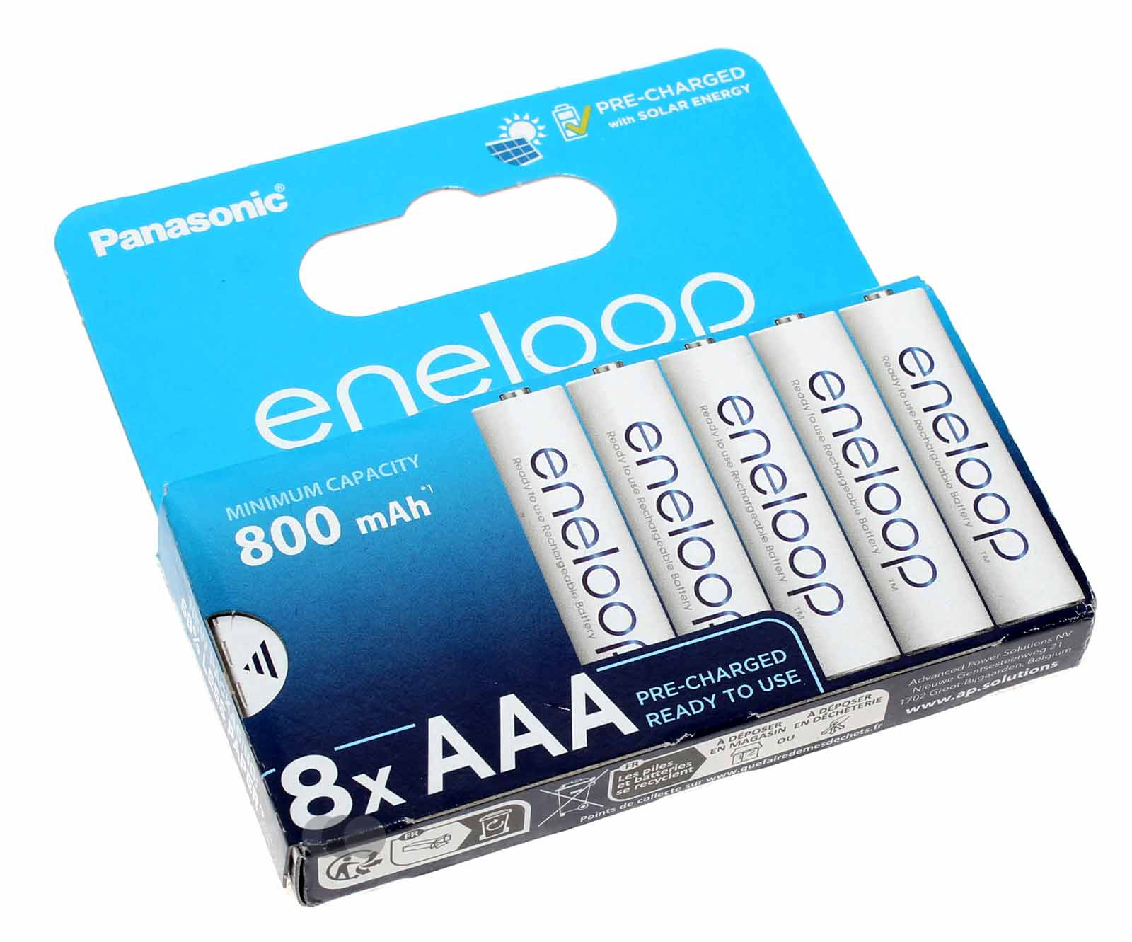 8x Panasonic eneloop AAA HR03 Micro NiMH Akku, 1,2V, 800mAh, BK-4MCDE/8HH