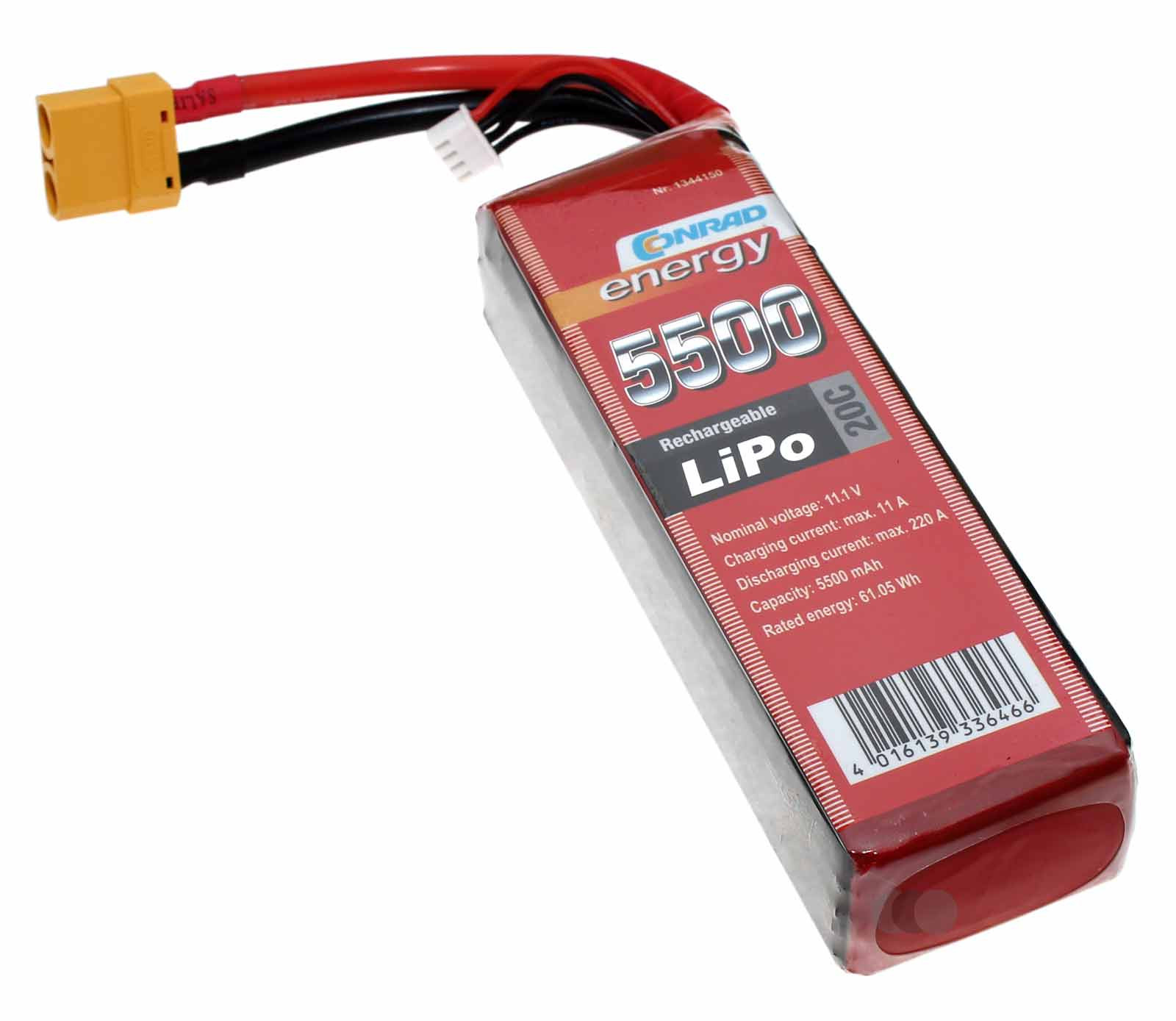 Akku Conrad energy LiPo, 20C, Eco-Line, Modellbau, Softcase, XT90, 11,1V, 5500mAh