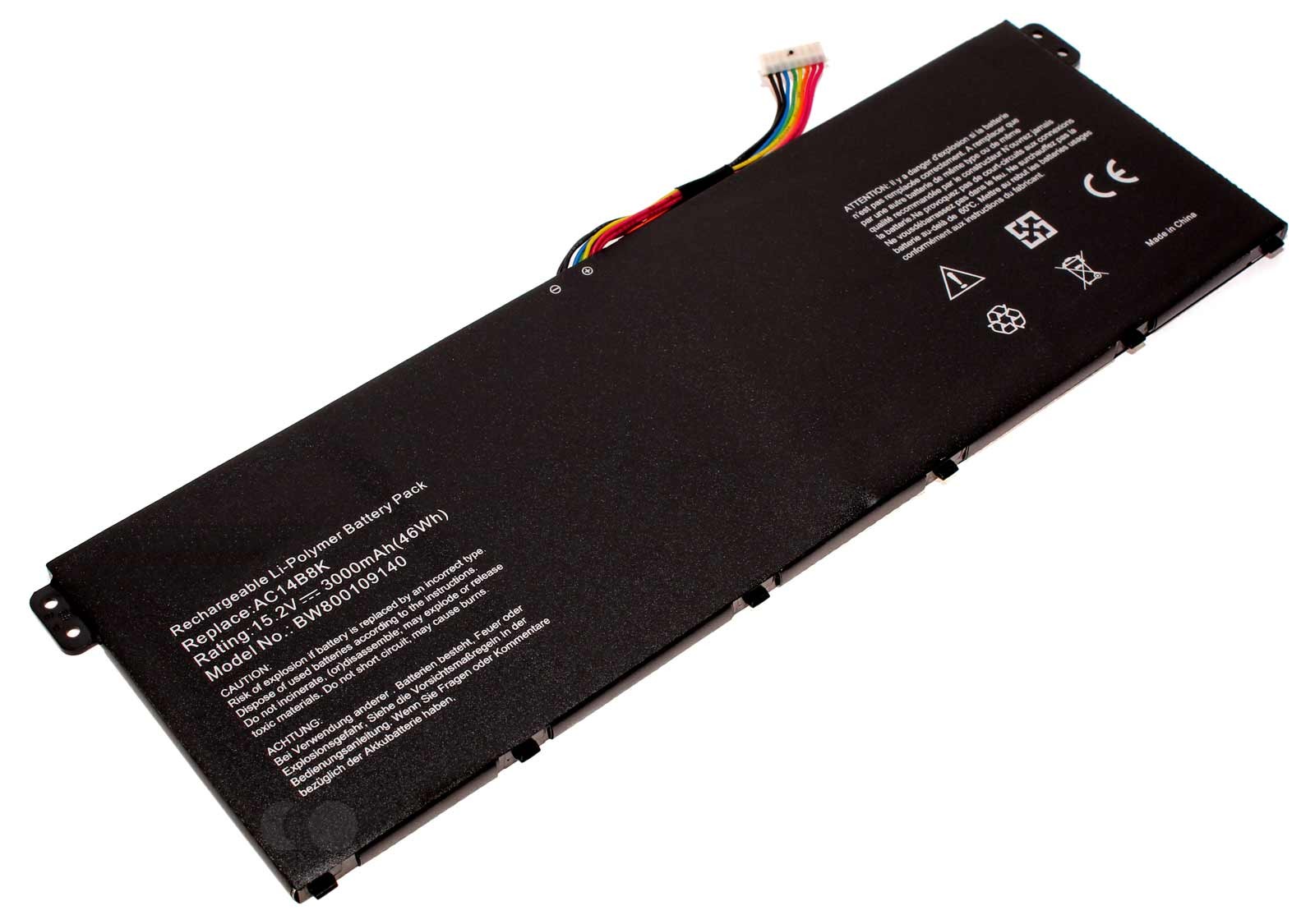 Akku für Acer Aspire E3-111, Chromebook 15, Travelmate P276, ersetzt AC14B8K, 15,2V, 3000mAh