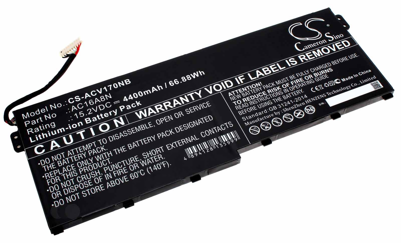 Akku für Acer Aspire V17 Nitro VN7-792G u.a., ersetzt AC16A8N und KT.0040G.009, 15,2V, 4400mAh