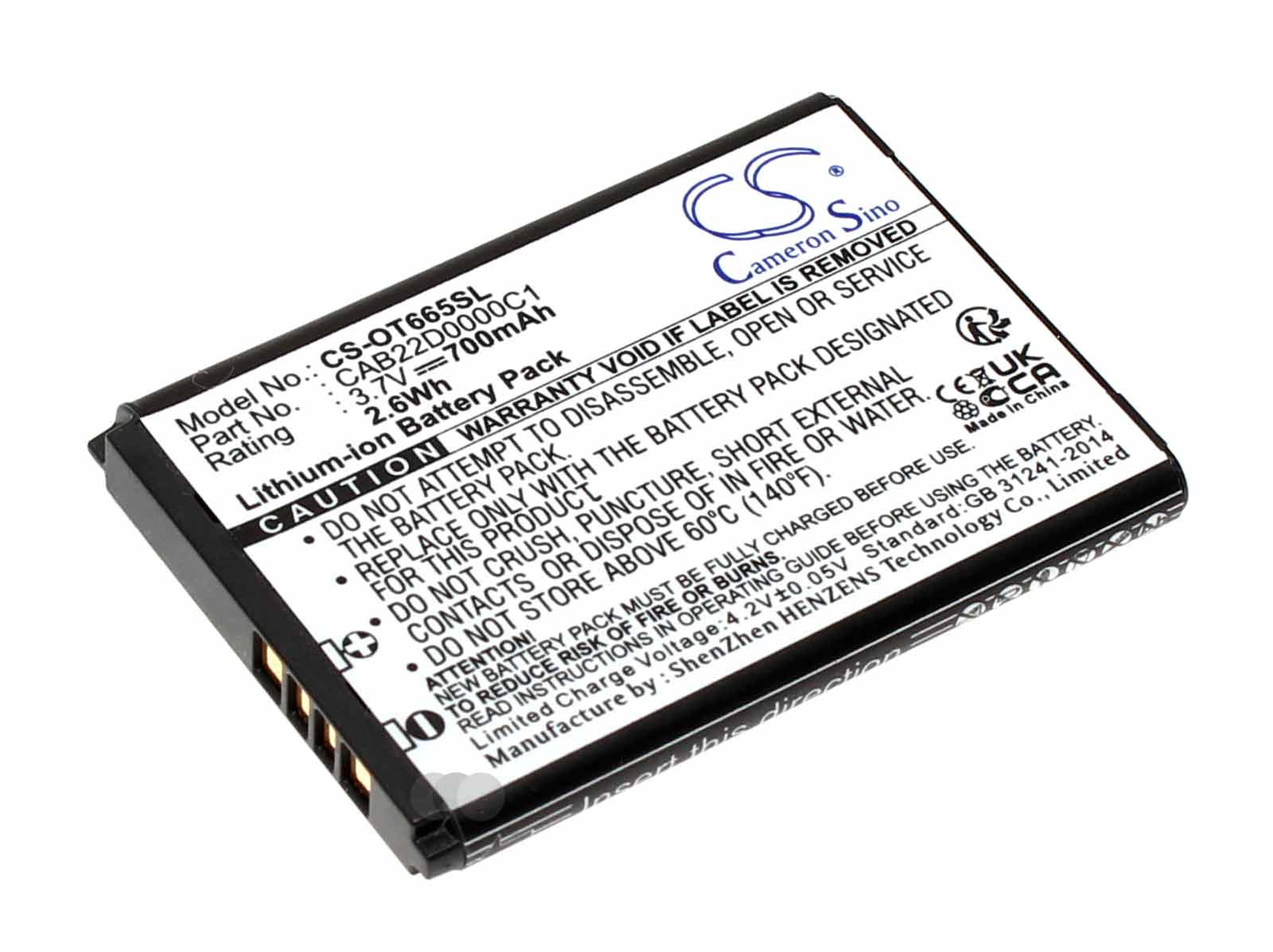Akku für Alcatel One Touch 2012G u.a., ersetzt CAB22B0000C1, CAB22D0000C1, 3,7V, 700mAh