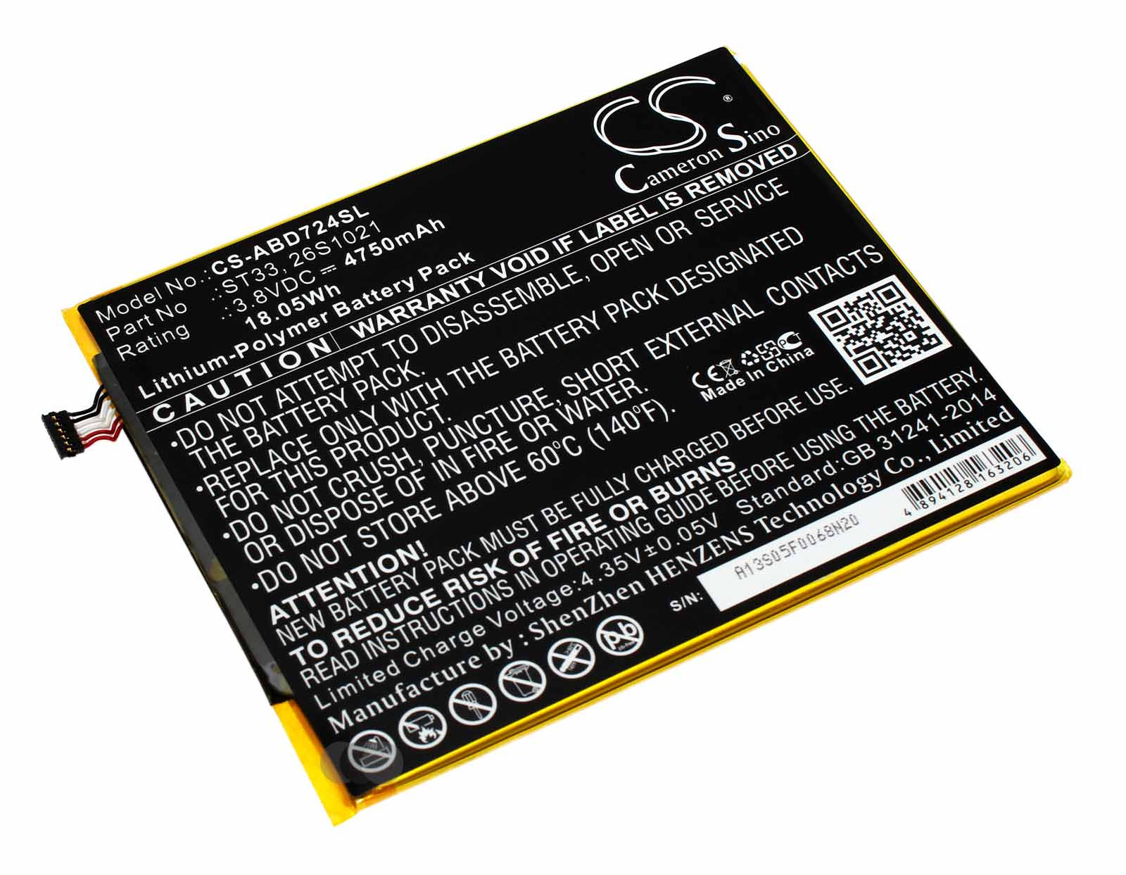 Akku für Amazon Kindle Fire HD 8th, ersetzt 58-000313, ST33, 26S1021, 3,8V, 4750mAh