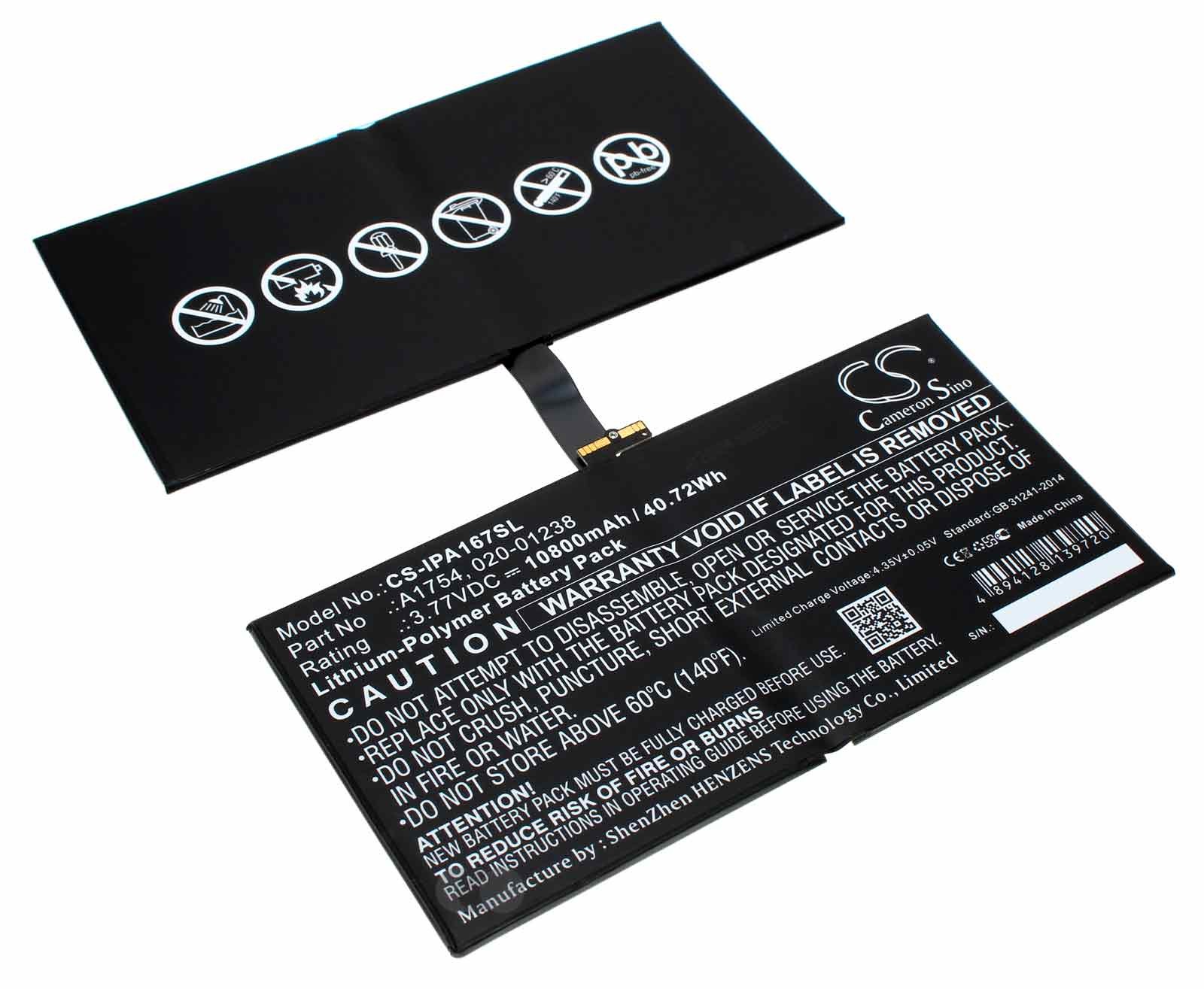 Akku für Apple iPad Pro 12.9 2017 2nd Gen A1670, A1671, A1821 ersetzt 020-01238, A1754, 3,77V, 10800mAh