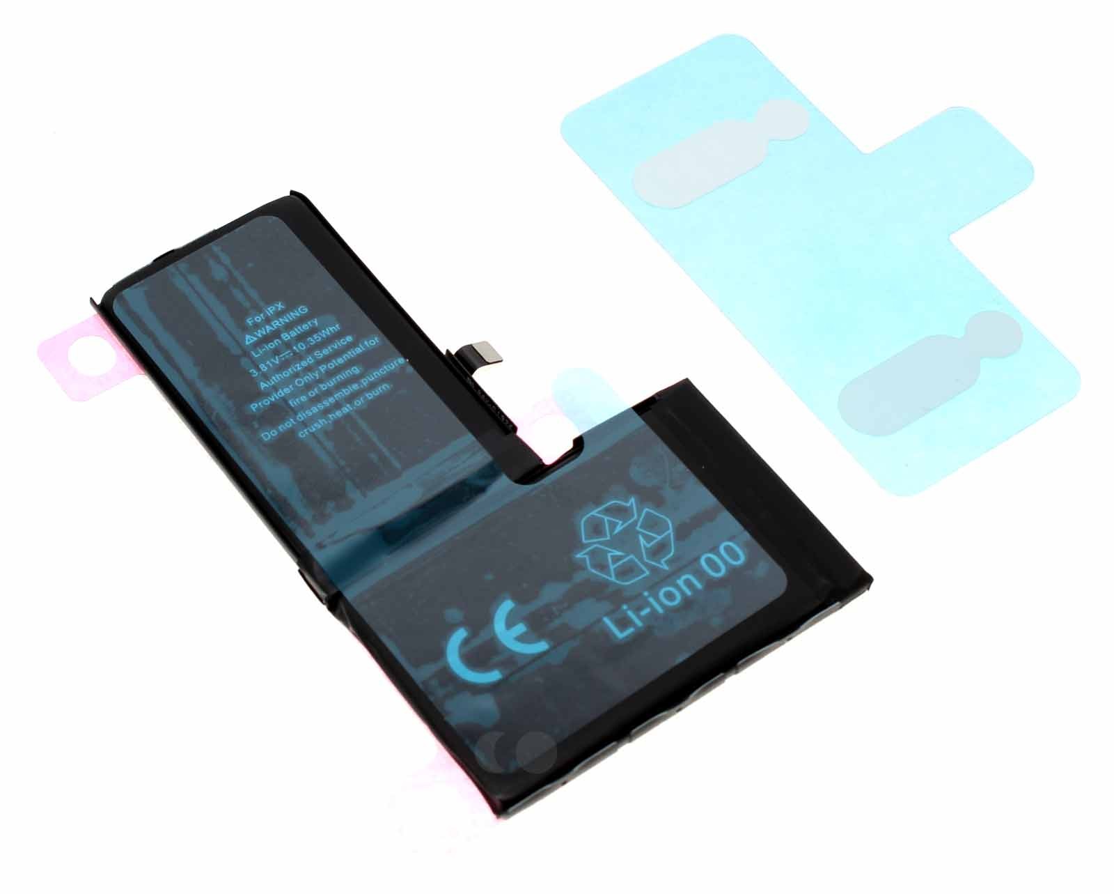 Alternativer Li-Po Akku mit Klebestreifen für Apple iPhone X (A1865, A1901, A1902) Handy, Smartphone mit 3,8 Volt und 2716mAh Kapazität, ersetzt den original Akku 616-00351