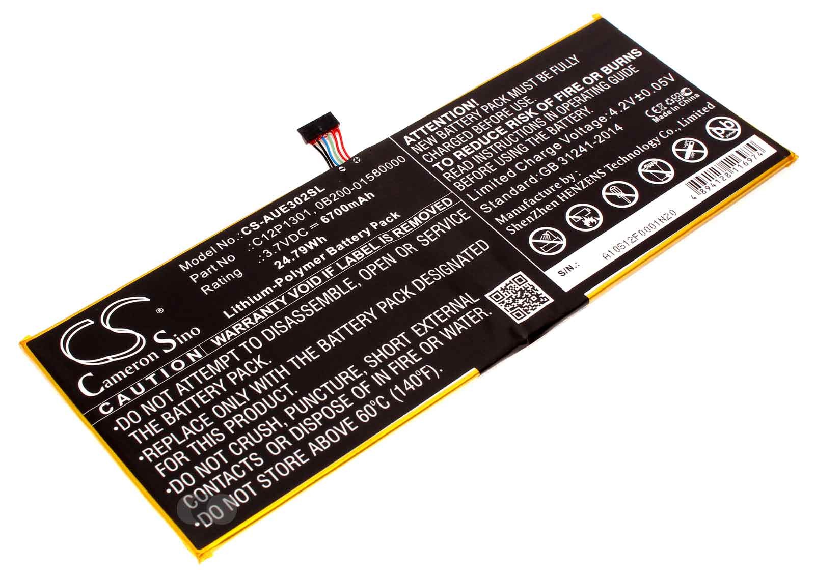 Akku für Asus Memo Pad FHD 10, Transformer Pad TF303CL, Zenpad Z300, ersetzt 0B200-01580000, C12P1301, 3,7V, 6700mAh