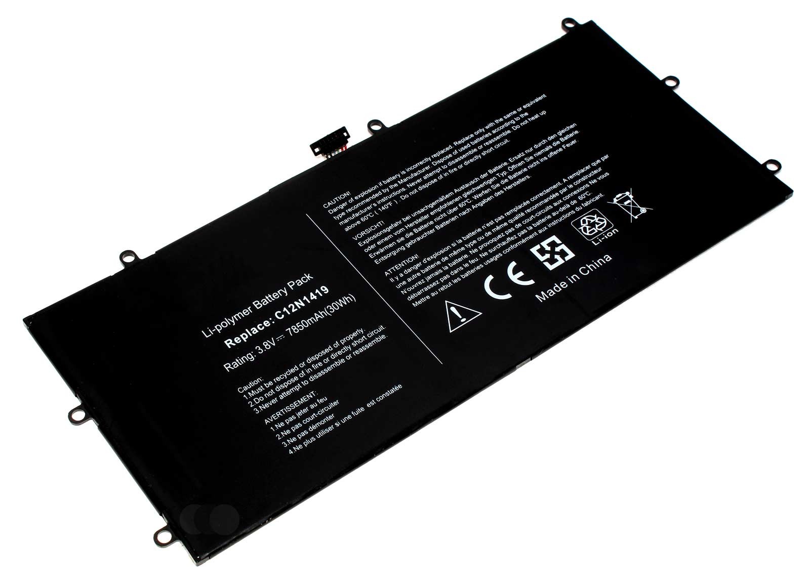 Alternativer Lithium-Polymer Akku für Asus Transformer Book T100 Chi Series Convertible Tablet-PC mit 3,8 Volt und 7850mAh Kapazität, ersetzt den original Akku C12N1419