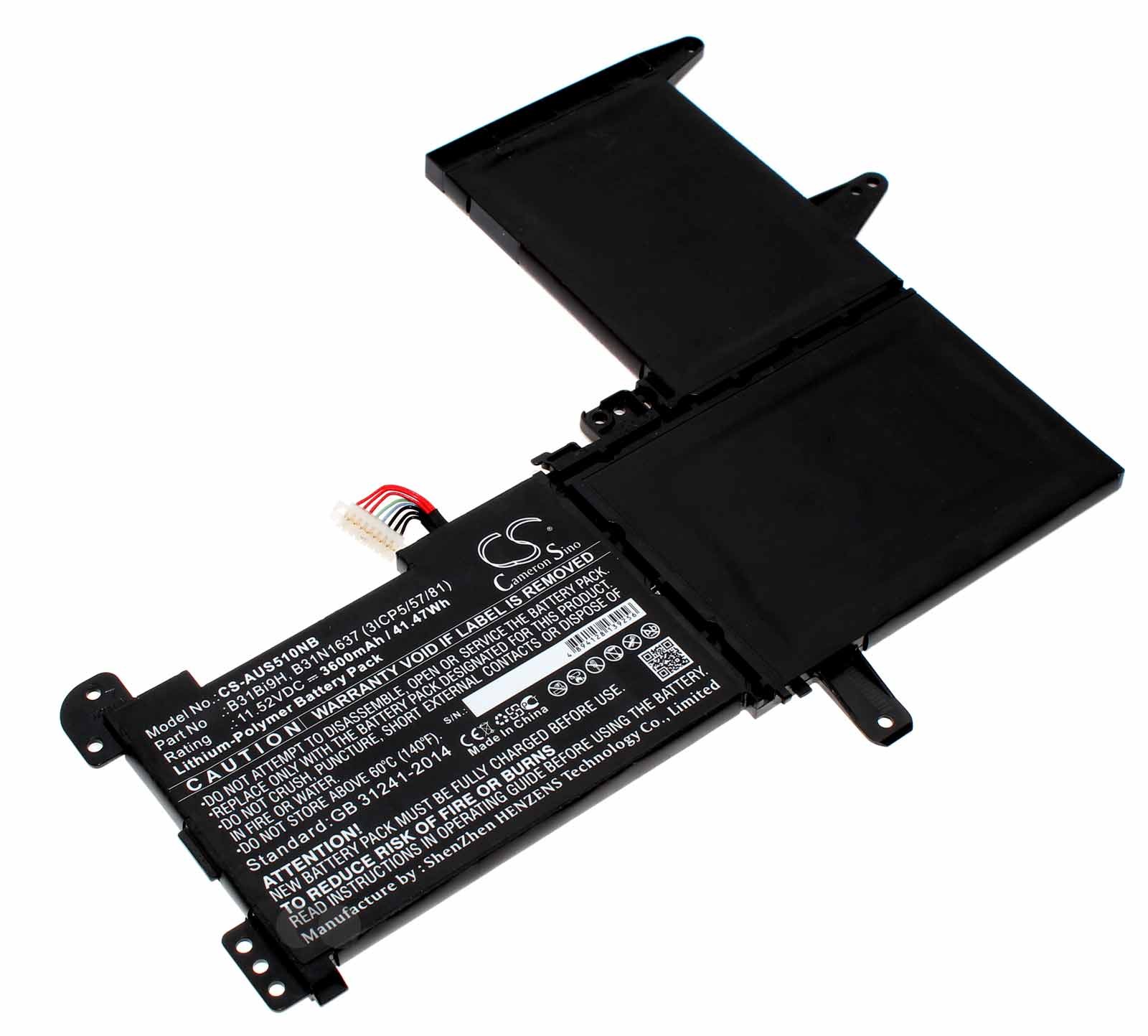 Akku für Asus X510, S510, N580VD u.a., ersetzt 0B200-02590000, B31Bi9H, B31N1637, 11,52V, 3600mAh