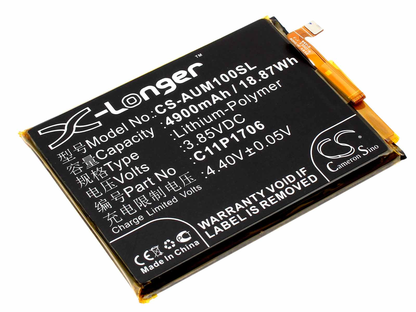 Akku für Asus ZenFone Max Pro M1 ZB602KL, ersetzt 0B200-02870200, C11P1706 (1ICP5/65/87), 3,85V, 4900mAh 