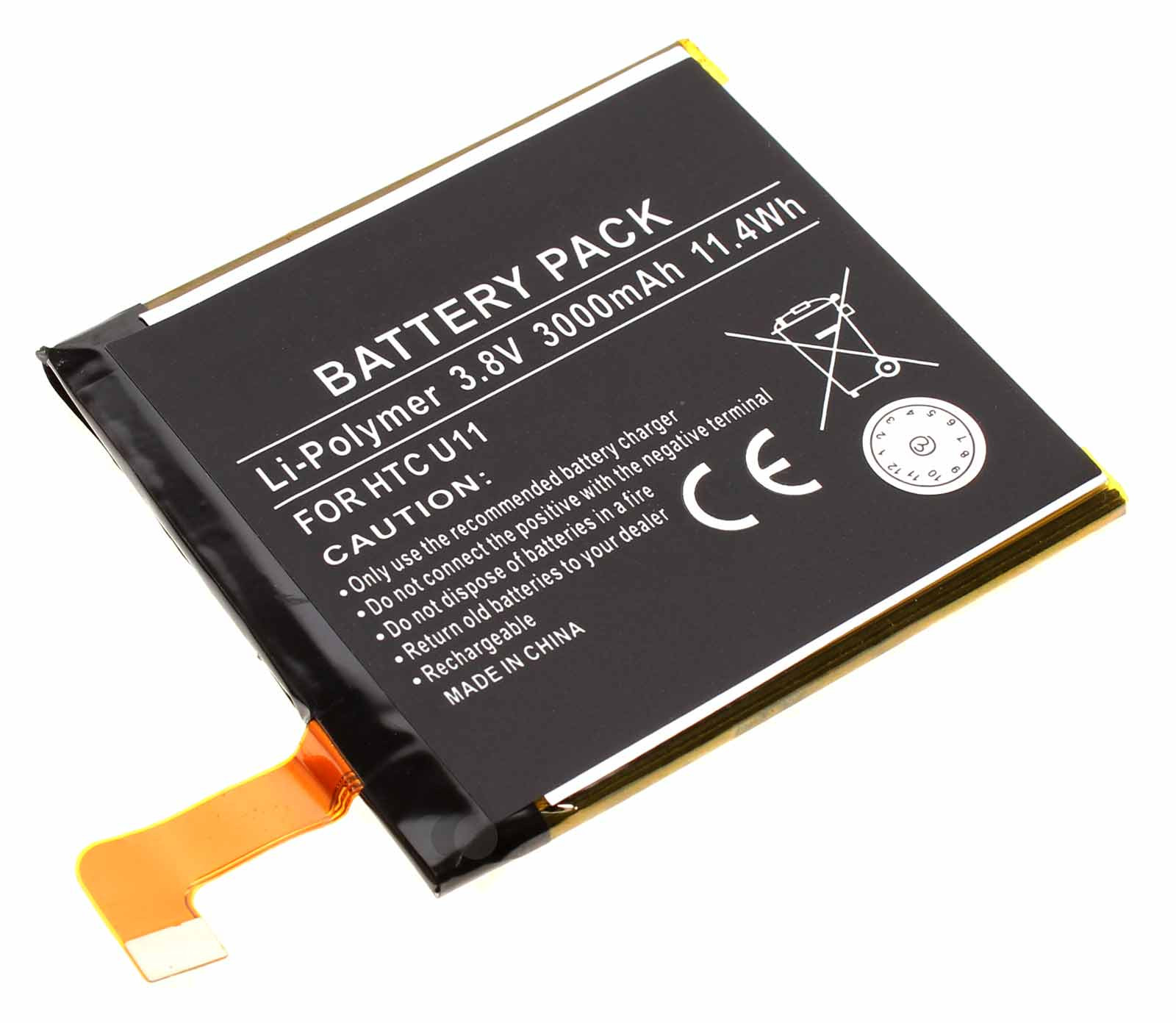 Alternativer Li-Po Akku für HTC U11 Smartphone, Handy mit 3,8 Volt und 3000mAh Kapazität, ersetzt den original Akku B2PZC100 und 35H00271-00M