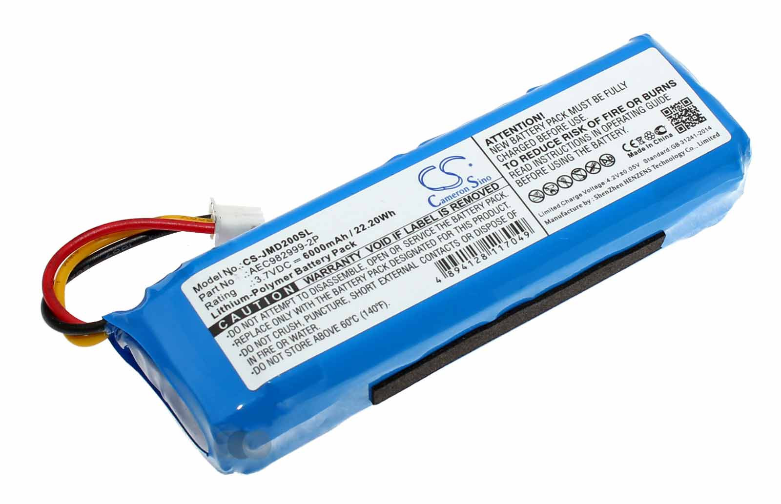 Alternativer Lithium-Polymer Akku für JBL Charge Bluetooth Lautsprecher Box mit 3,7 Volt Spannung und 6000mAh Kapazität, ersetzt den original Akku AEC982999-2P