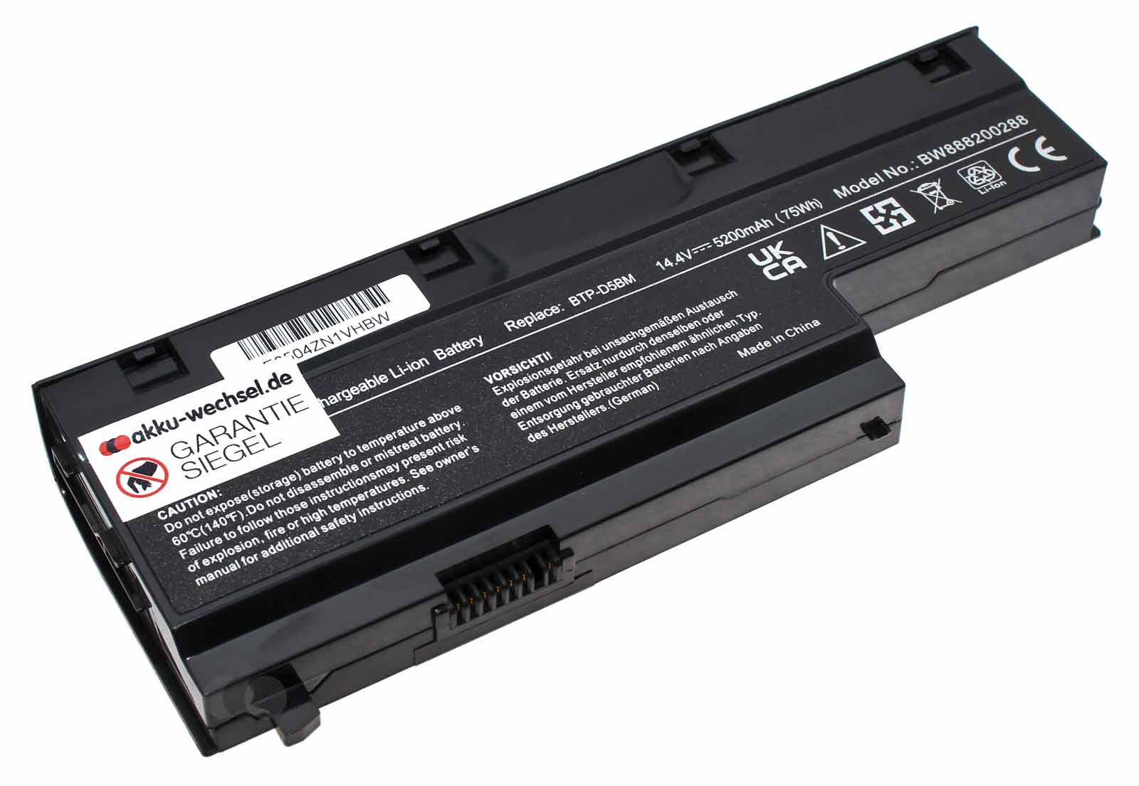 Akku für Medion Akoya E7211, P7810, MD97288, MD98580 u.a., ersetzt BTP-D5BM, 40029779, 60.4DN0T.001 mit 14,4V und 5200mAh