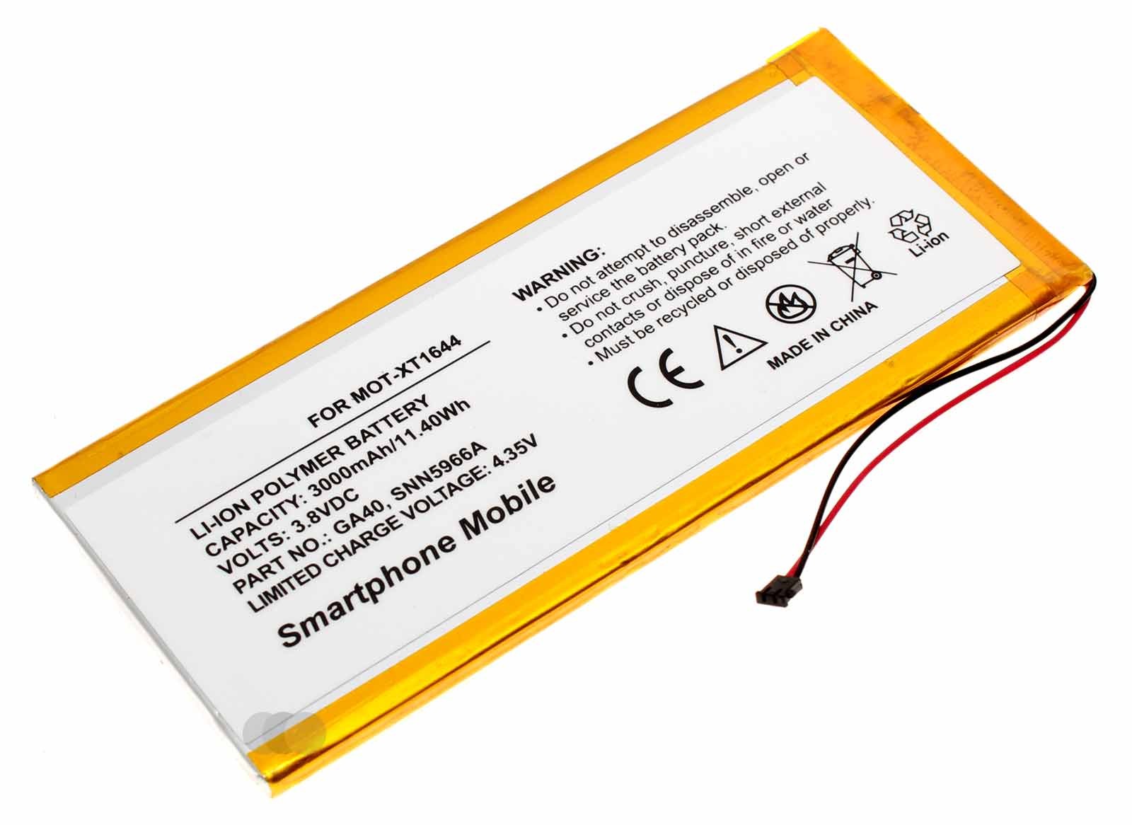 Alternativer Li-Polymer Akku für Motorola Moto G4 Plus XT1644 Handy, Smartphone mit 3,8 Volt und 3000mAh Kapazität, ersetzt den original Akku SNN5966A und GA40