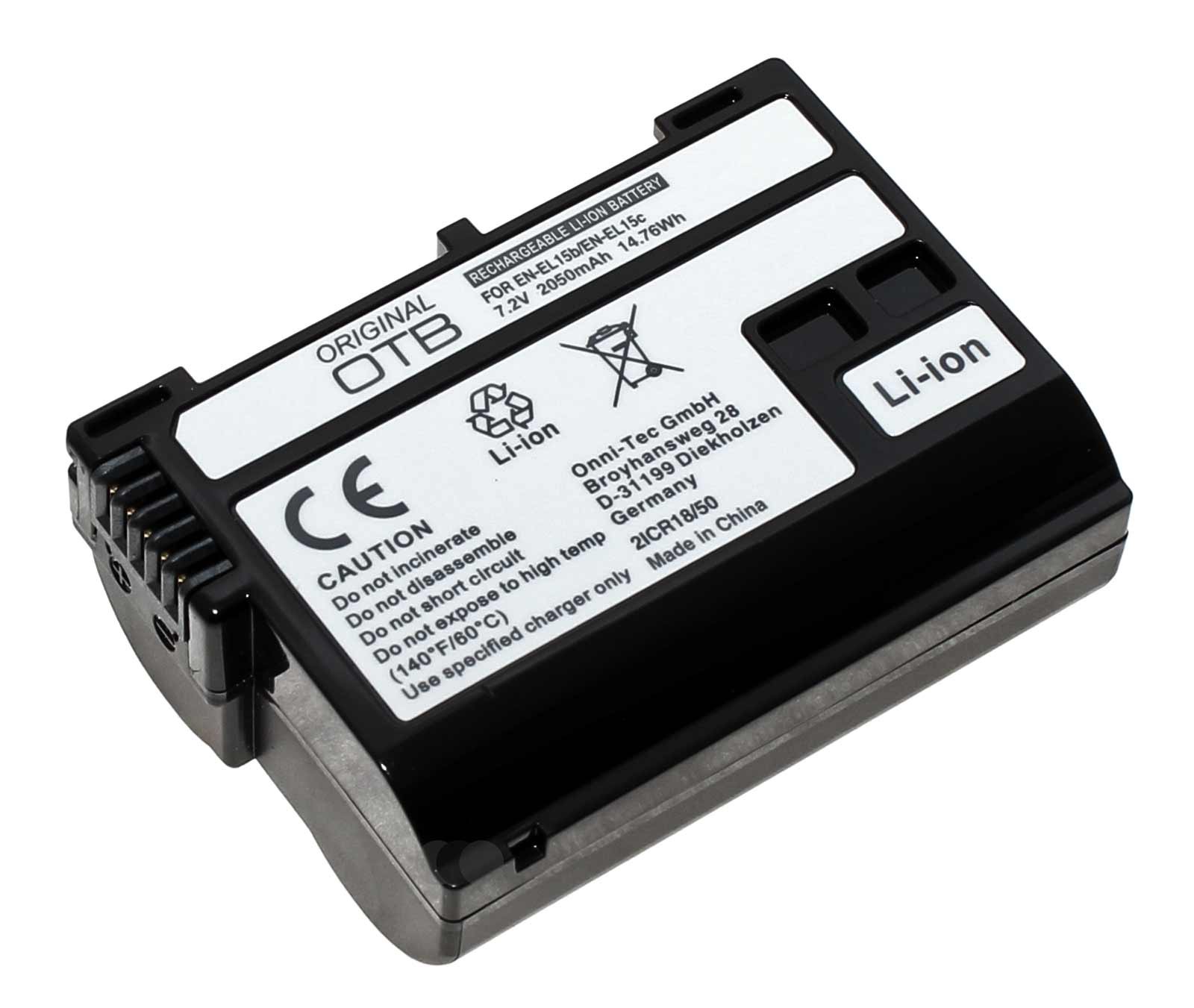 Akku für Nikon DSLR 1 V1, D500, D600, D750, D800, D850, D7000, Z5, Z6, Z7, ersetzt EN-EL15 a, b, c, 7,2V, 2050mAh