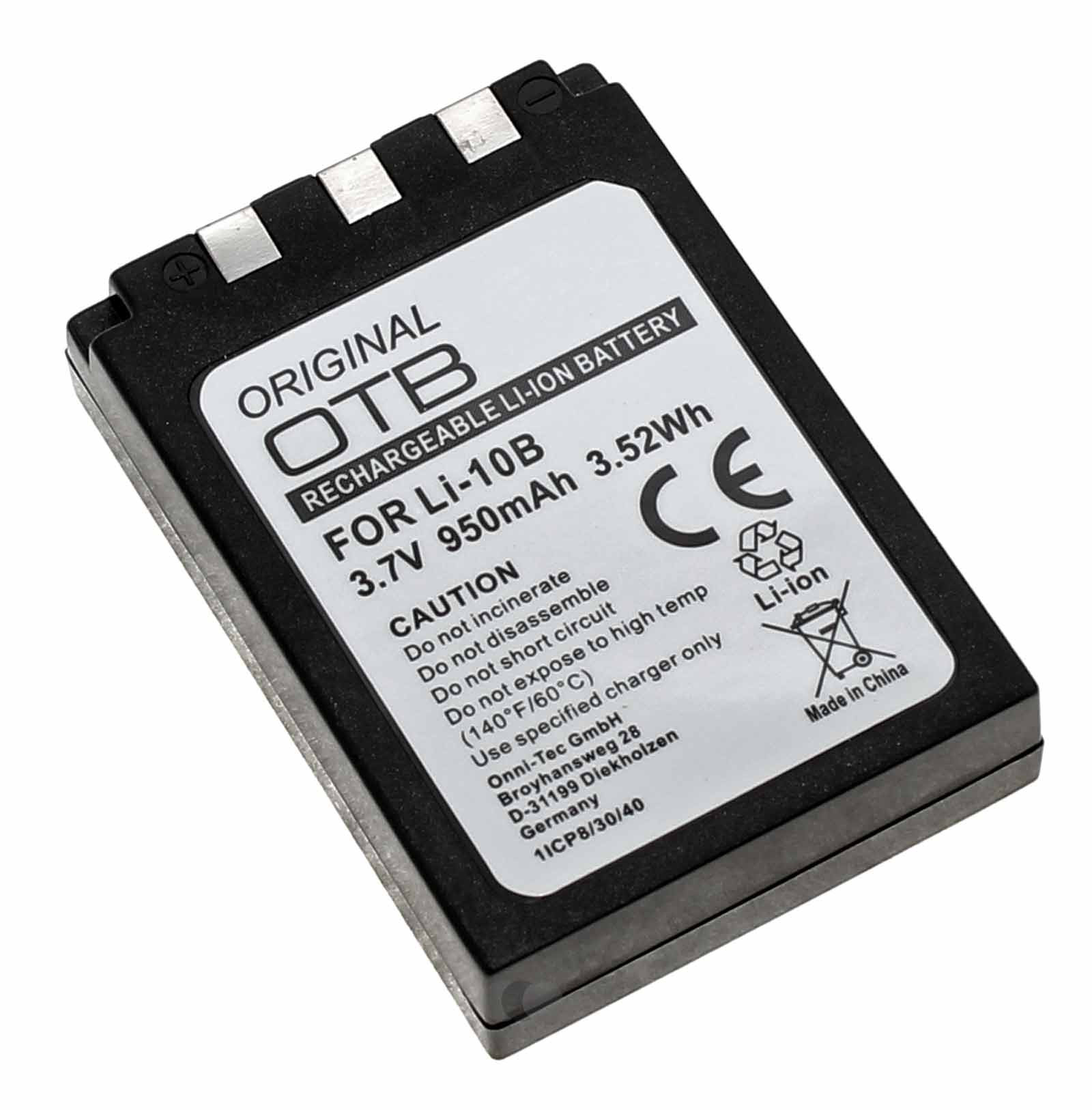 Akku für Olympus mju 300, 400, 600, 800, U-15, U-20, U-25, U-30, U-410, X1, X2, C-50, ersetzt Li-10B, LI-12B, 3,7V, 950mAh