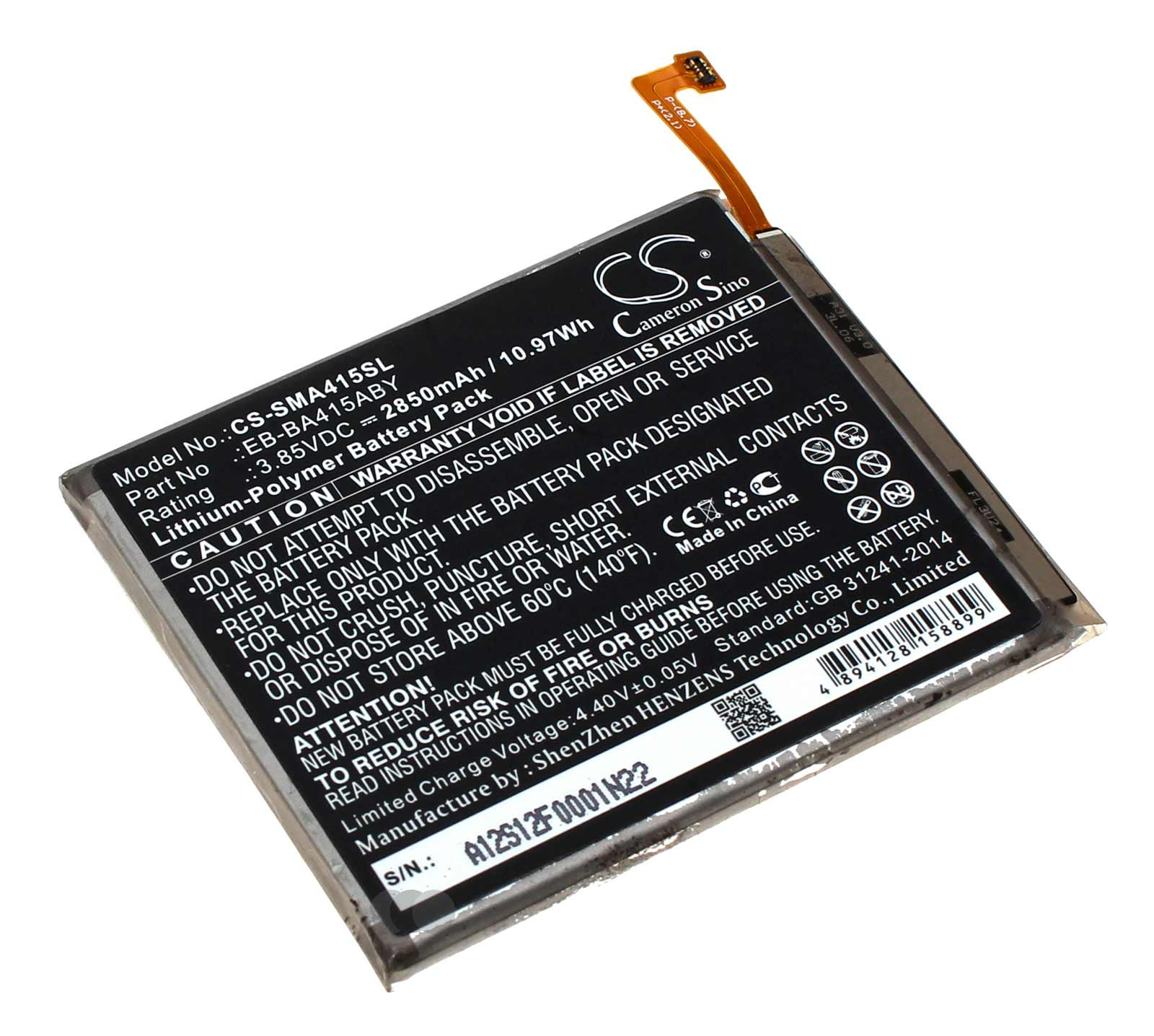 Akku für Samsung Galaxy A41 2020 SM-A415, ersetzt EB-BA415ABY, GH82-22861A, 3,85V, 2850mAh