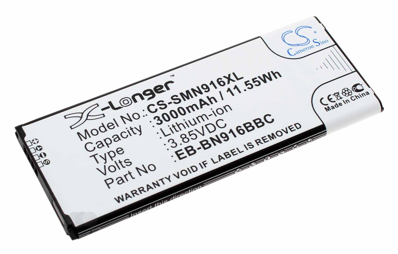 Alternativer Akku für Samsung Galaxy Note 4 SM-N9100, SM-N910F u.a., ersetzt EB-BN916BBC, EB-BN916BBE, 3,85V, 3000mAh