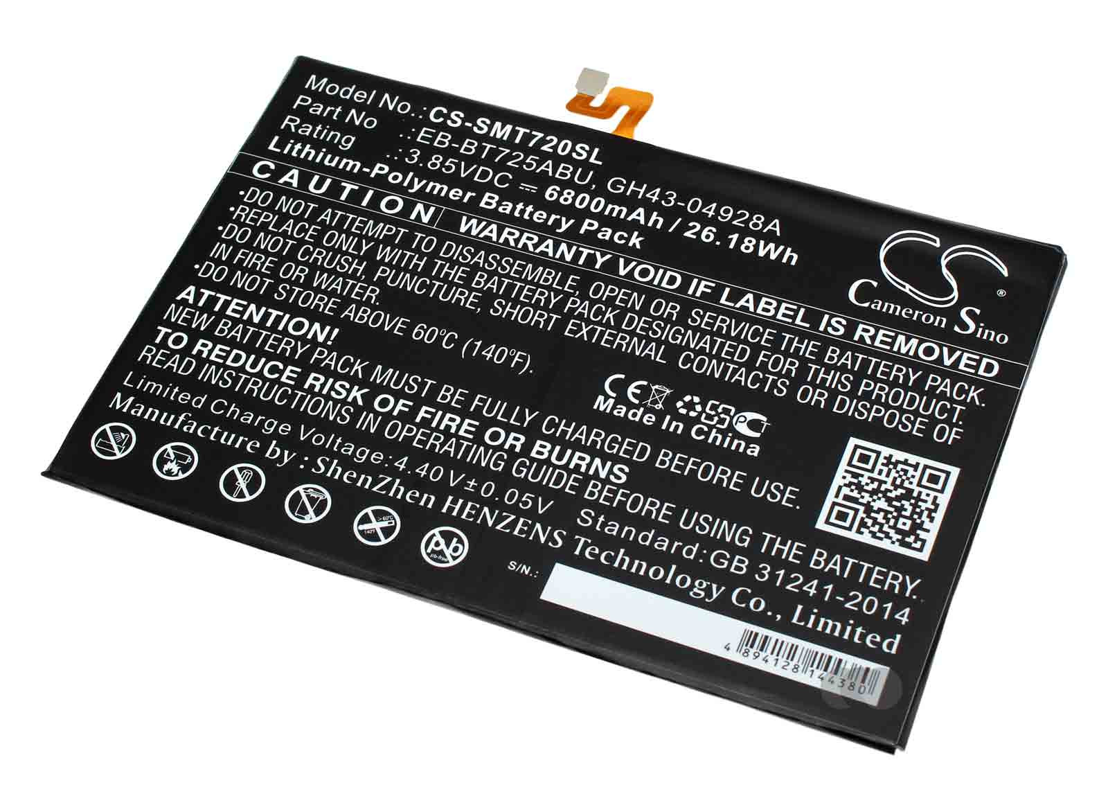 Lithium-Polymer Akku für Samsung Galaxy Tab S5e, Tab S6 und Tab S6 Lite Tablet mit 3,85 Volt Spannung und 6800mAh Kapazität, ersetzt den original Akku EB-BT725ABU, bzw. GH43-04928A
