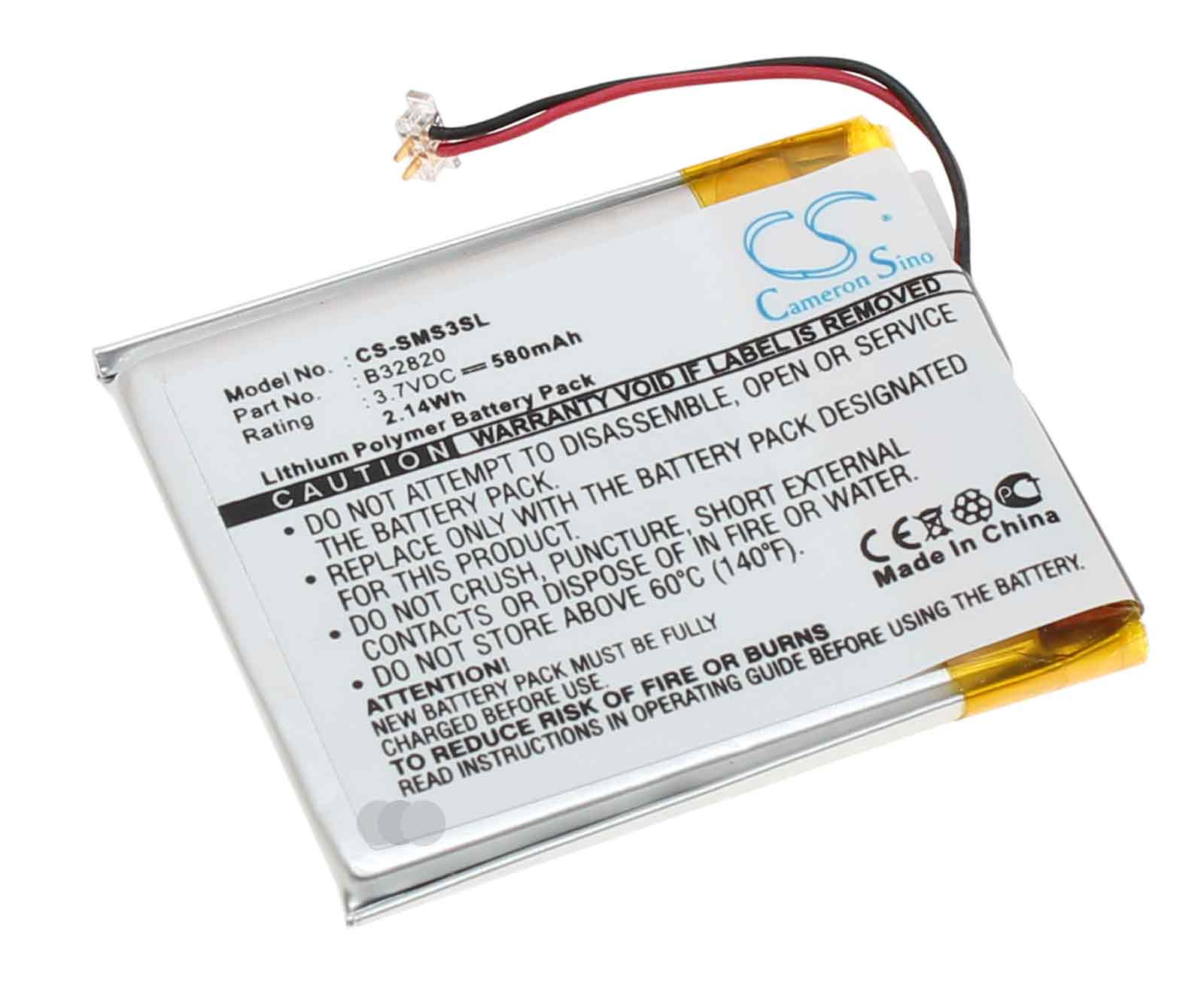 Akku für Samsung YP-S3, YP-S3AW, YP-S3JA, YP-S3JABY u.a., ersetzt B32820, 3,7V, 580mAh
