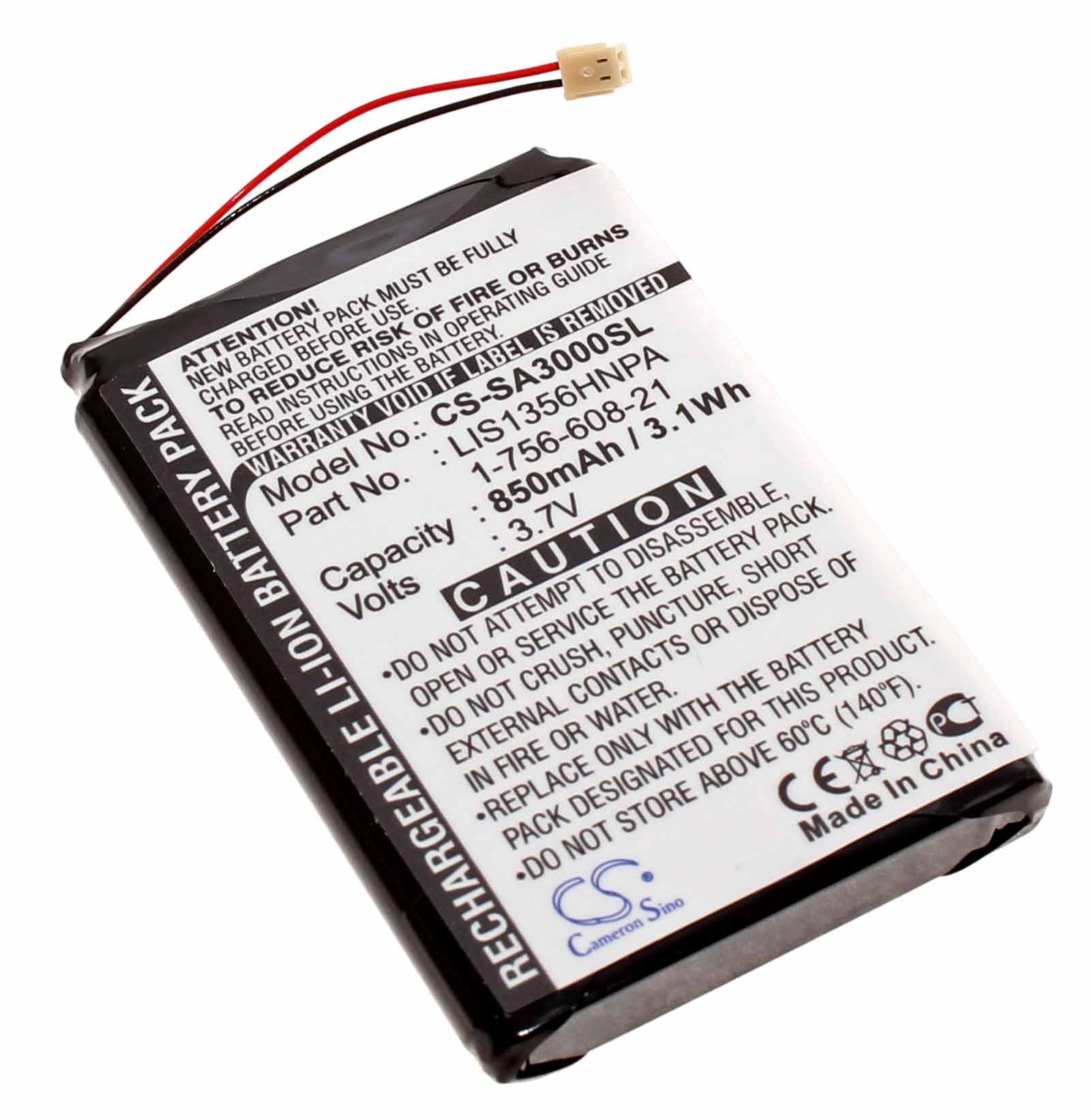 Akku für Sony Walkman NW-A3000 series NW-A3000V MP3-Player, ersetzt LIS1356HNPA LIS1356HNPA, 1-756-608-21, 5Y30A1697, 3,7V, 850mAh