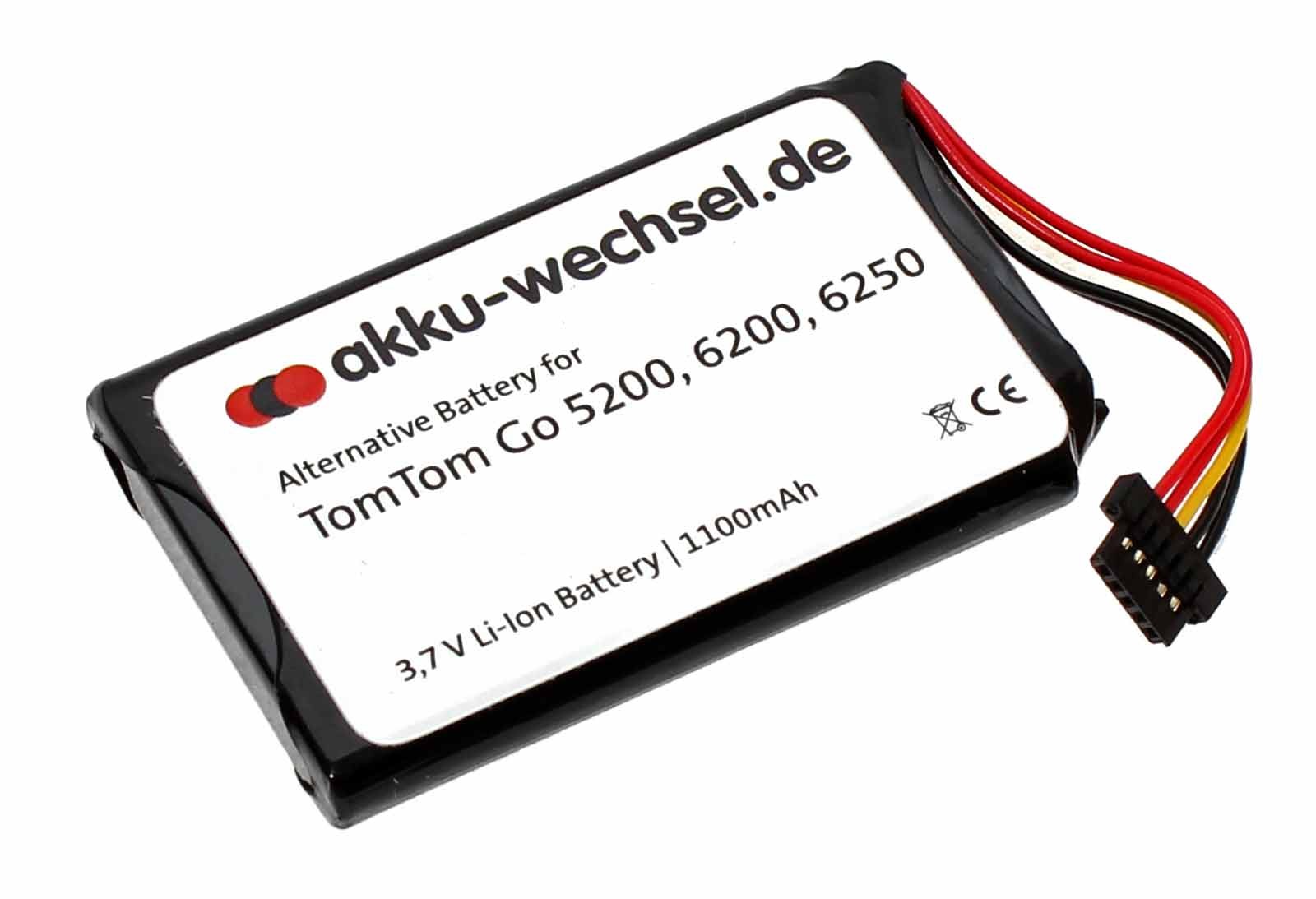 Alternativer Li-Ion Akku passend für Tom Tom Go 5200, Go 6200 und Go 6250 Navigationsgeräte mit 3,7 Volt und 1100mAh Kapazität