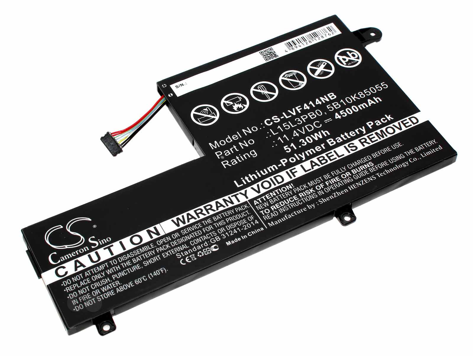 Akku Lenovo Flex 4 1470, 1480 IdeaPad 320S, ersetzt 5B10K85055, L15L3PB0, 11,4V, 4500mAh
