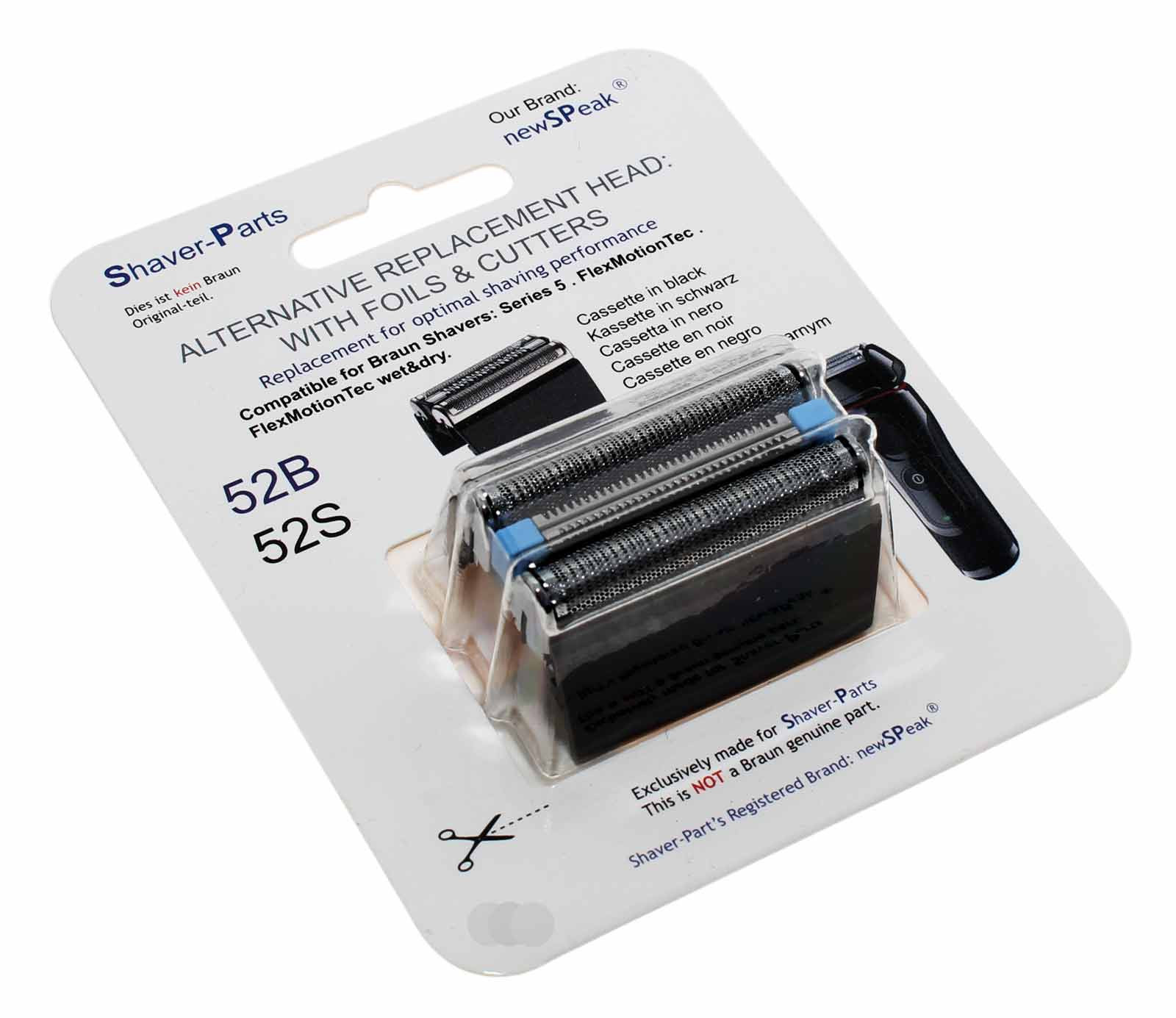 Alternative Braun 52B, 52S Kassette für Series 5 Rasierer, Scherkopf, Scherfolie, Klingenblock Kombipack, schwarz