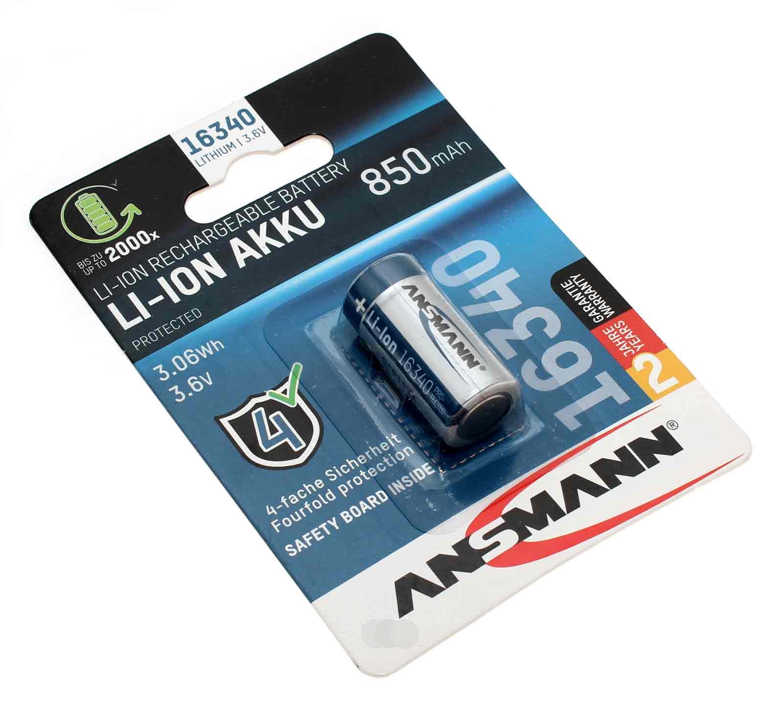 Ansmann 16340 Li-Ion Akku mit Schutzschaltung, sowie 3,6 Volt Spannung und 850mAh Kapazität, Hersteller Artikelnummer 1300-0017