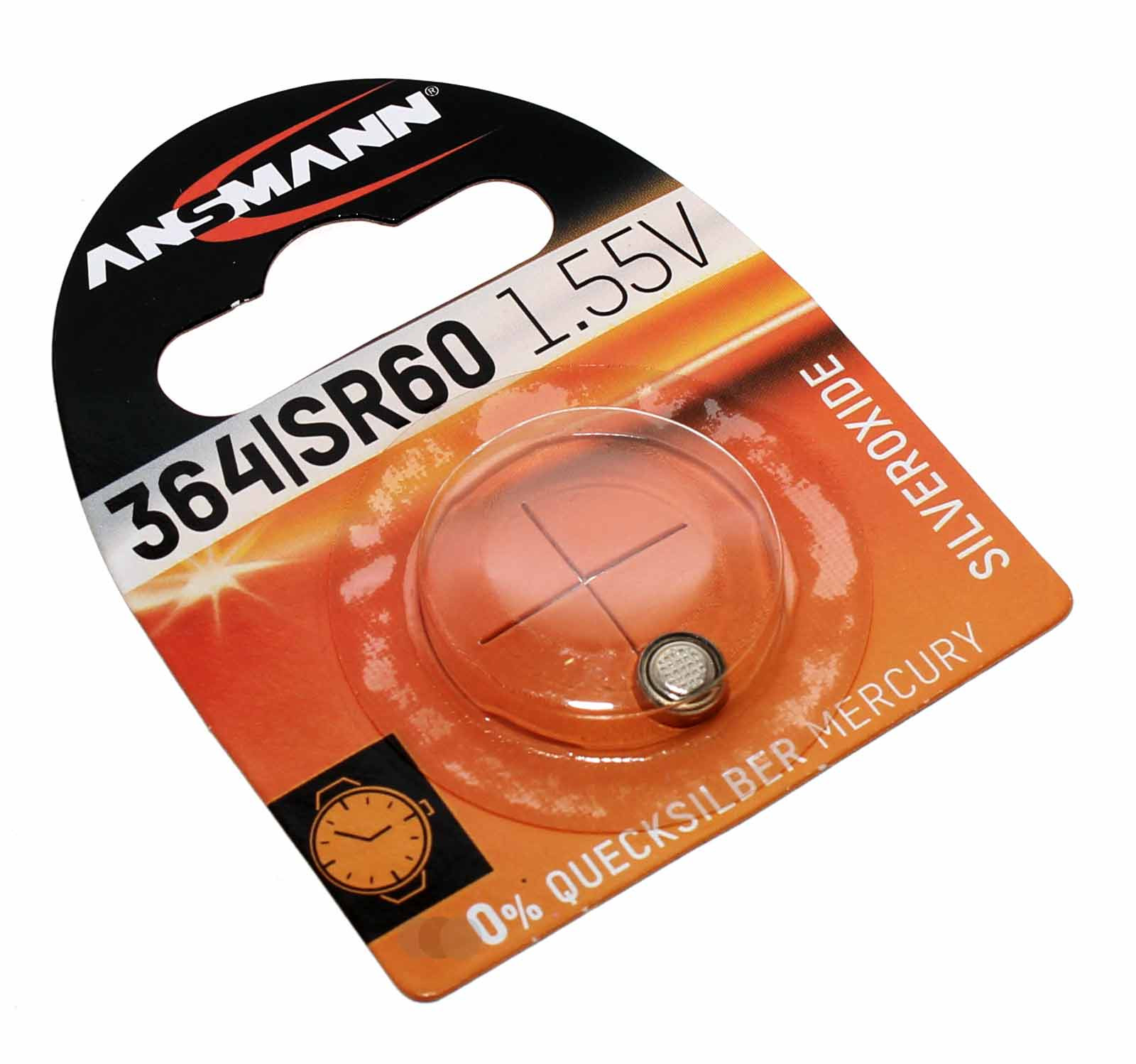 Ansmann 364 SR60 Knopfzelle Batterie Silberoxid für Uhren u.a., LR60, SW621, E364, 1,55V, 9mAh