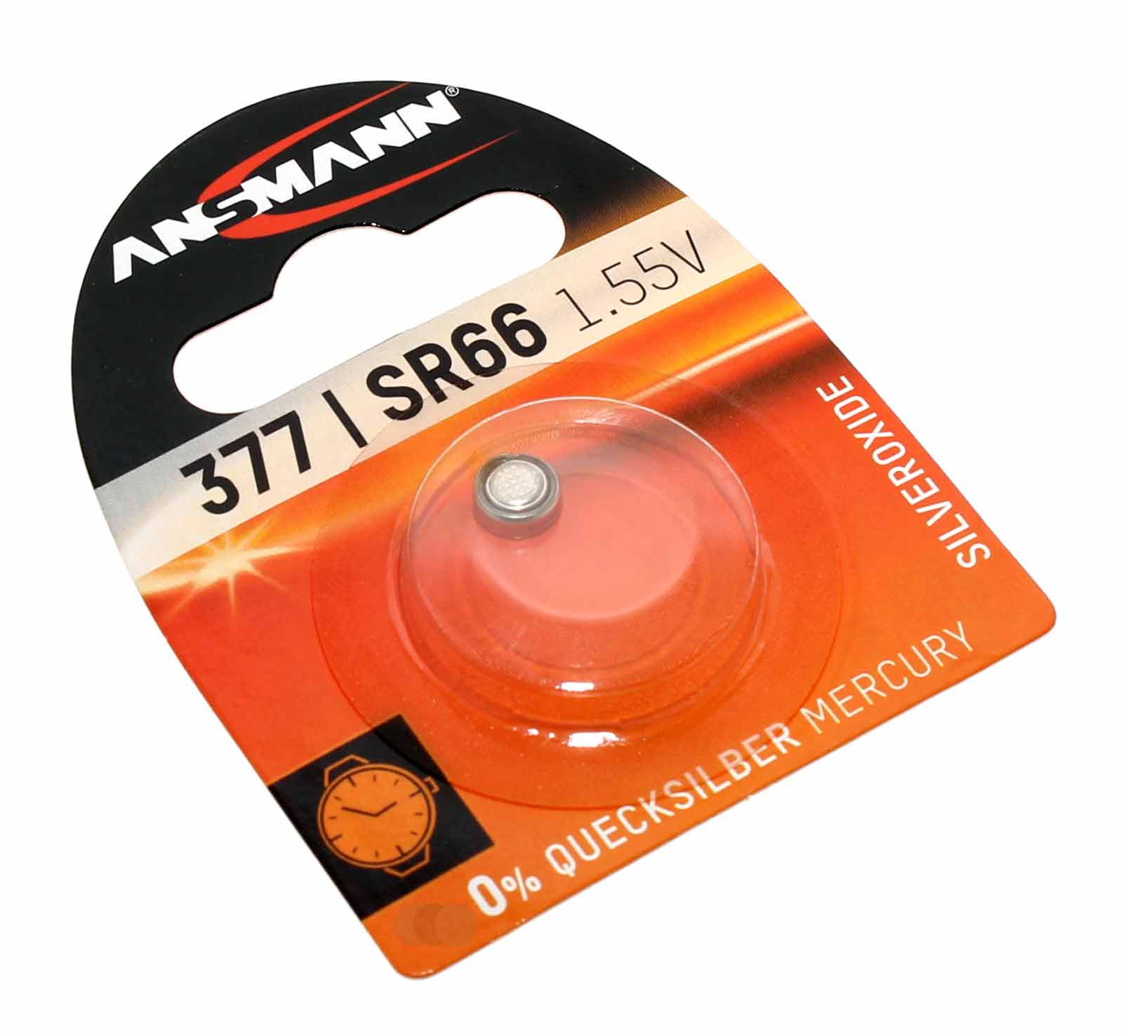 Ansmann 377 SR66 Knopfzelle Batterie Silberoxid für Uhren u.a., GP77, LR626, V377, 1,55V, 17mAh