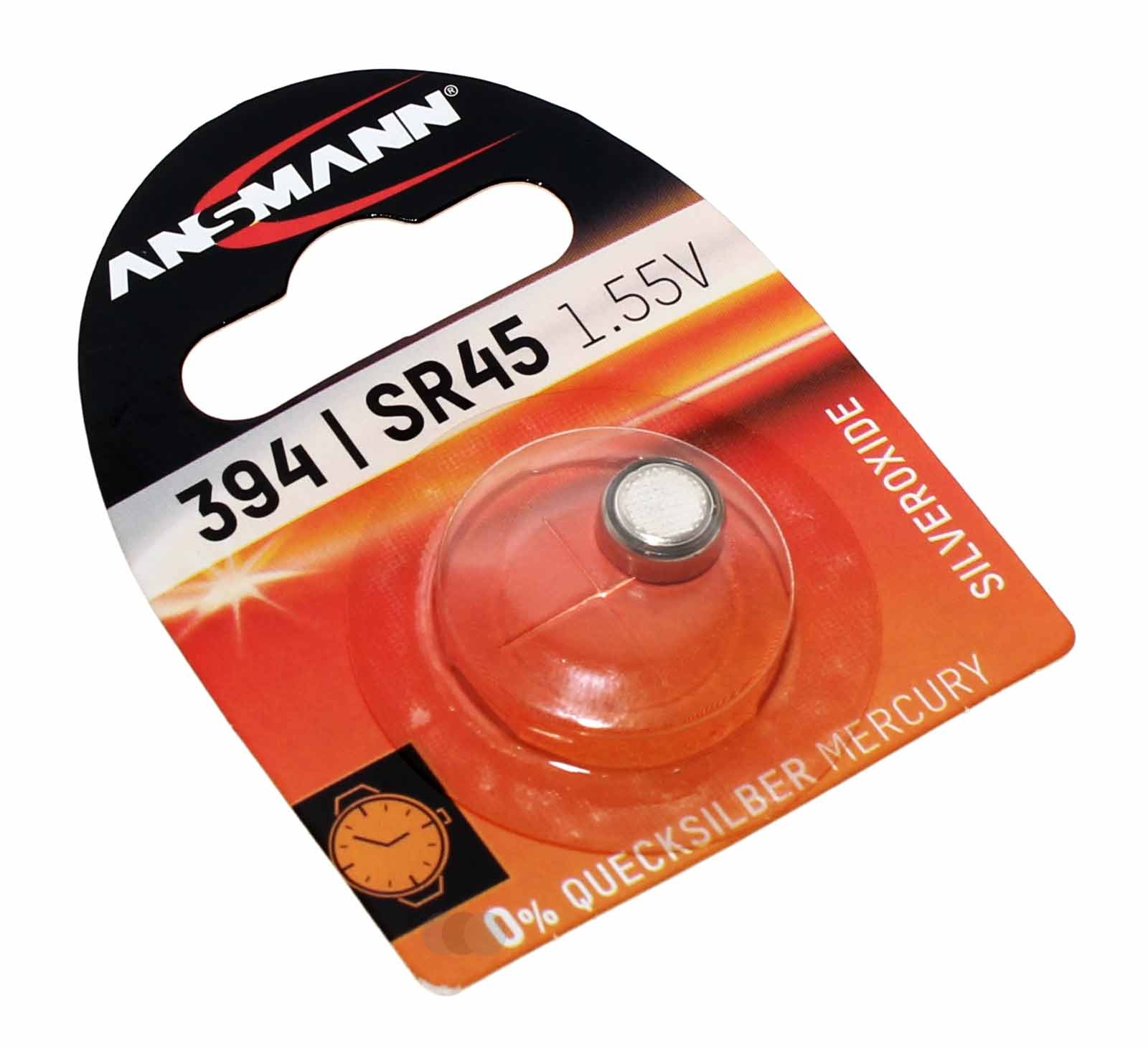 Ansmann 394 SR45 Knopfzelle Batterie Silberoxid für Uhren u.a., AG9, 625, 394A, 1,55V, 56mAh