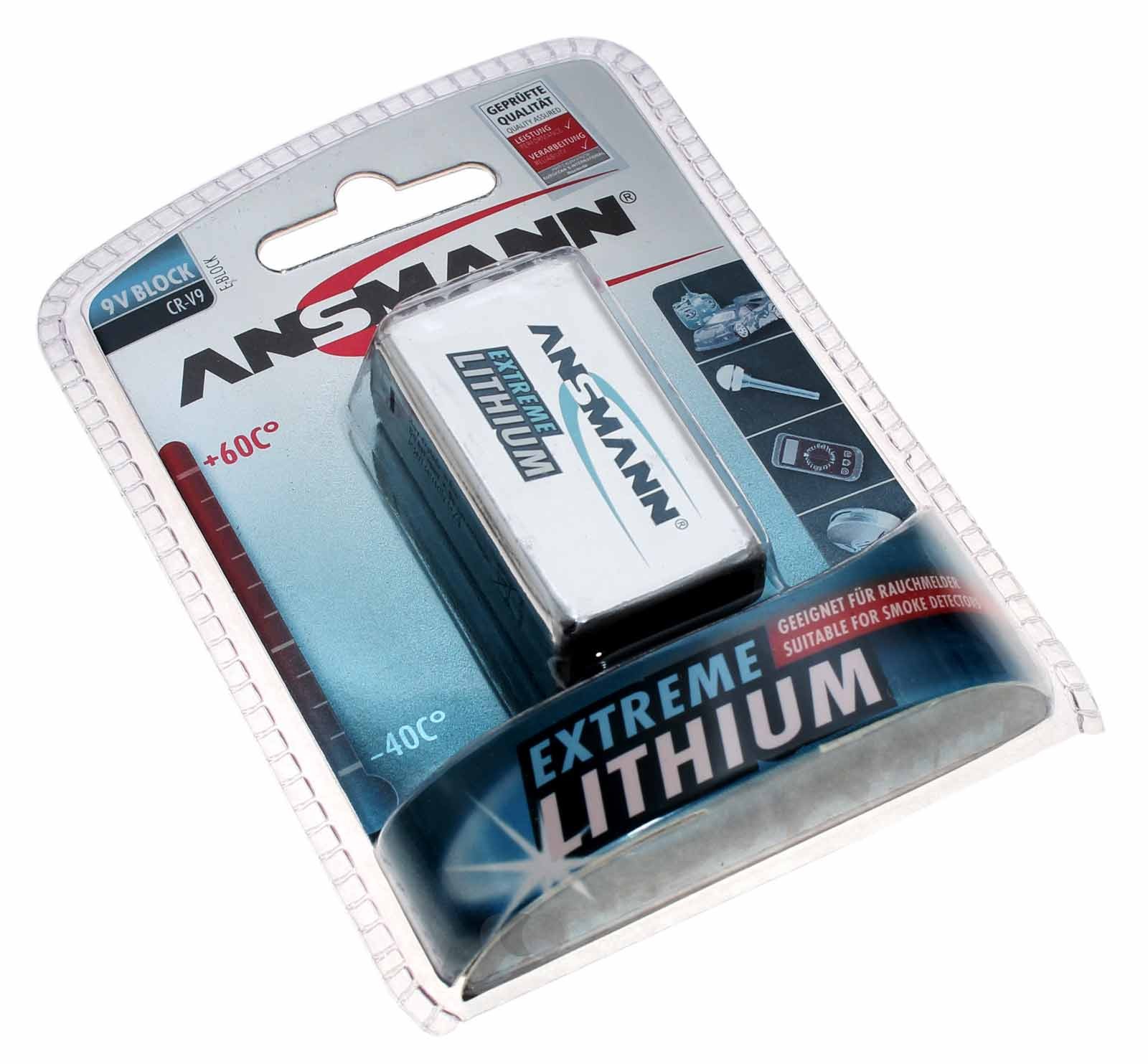 Ansmann 9V Block Lithium Batterie, 10 Jahre lagerfähig, CR-V9, E-Block, 6LR61, AM6, 9V, 1200mAh