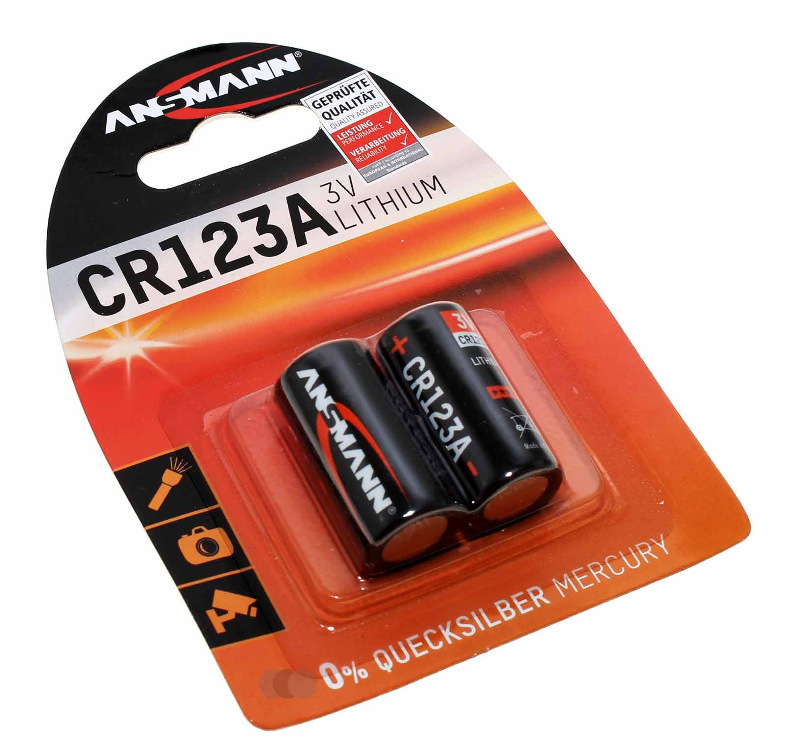 2 Stk. Ansmann CR123A CR17335 Lithium Foto Batterie 5018LC, EL123AP, K123LA, RL123A, LR123, 3V, 1500mAh