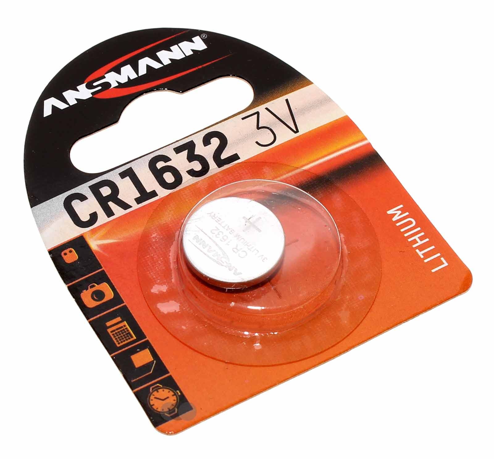 Ansmann CR1632 Lithium Knopfzelle Batterie DL1632, E-CR1632, KCR1632, 3V, 120mAh