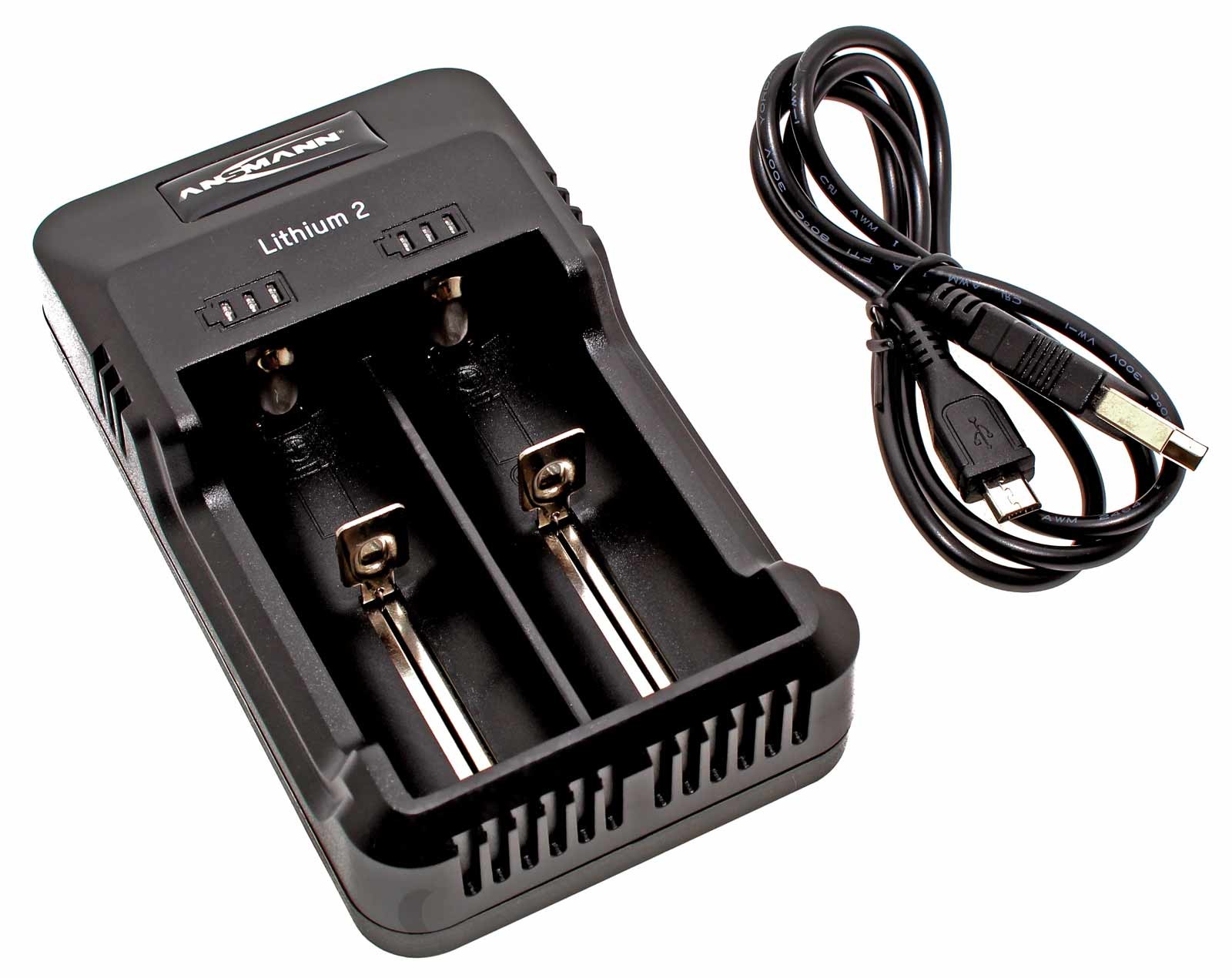 Ansmann Lithium 2 Akku Ladegerät für 2 Li-Ion (3,6V/3,7V) oder Ni-MH Akkus inkl. Micro USB Ladekabel