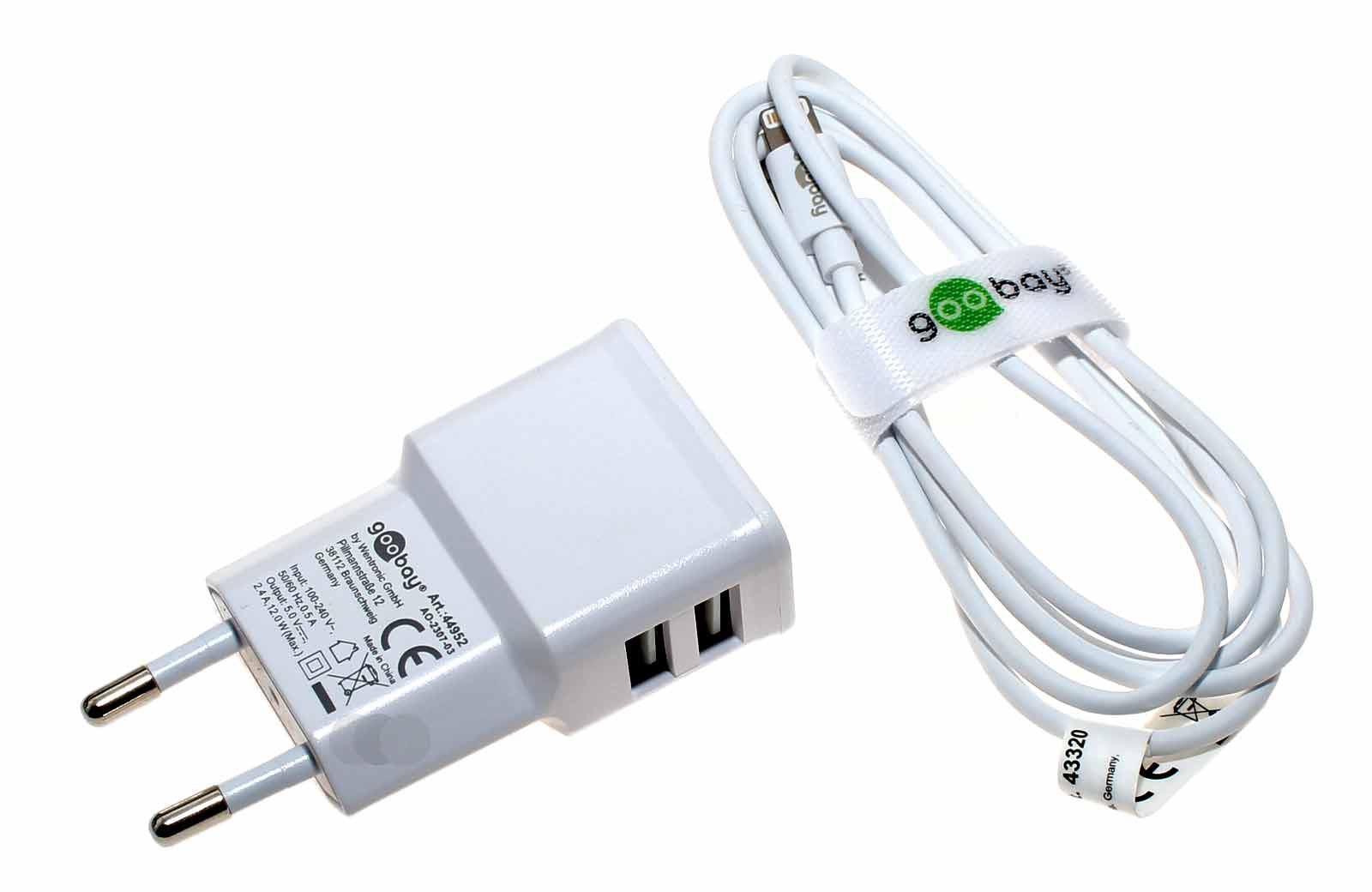 Apple Ladestecker 2x USB-A, 1m Lightning Kabel, 44979