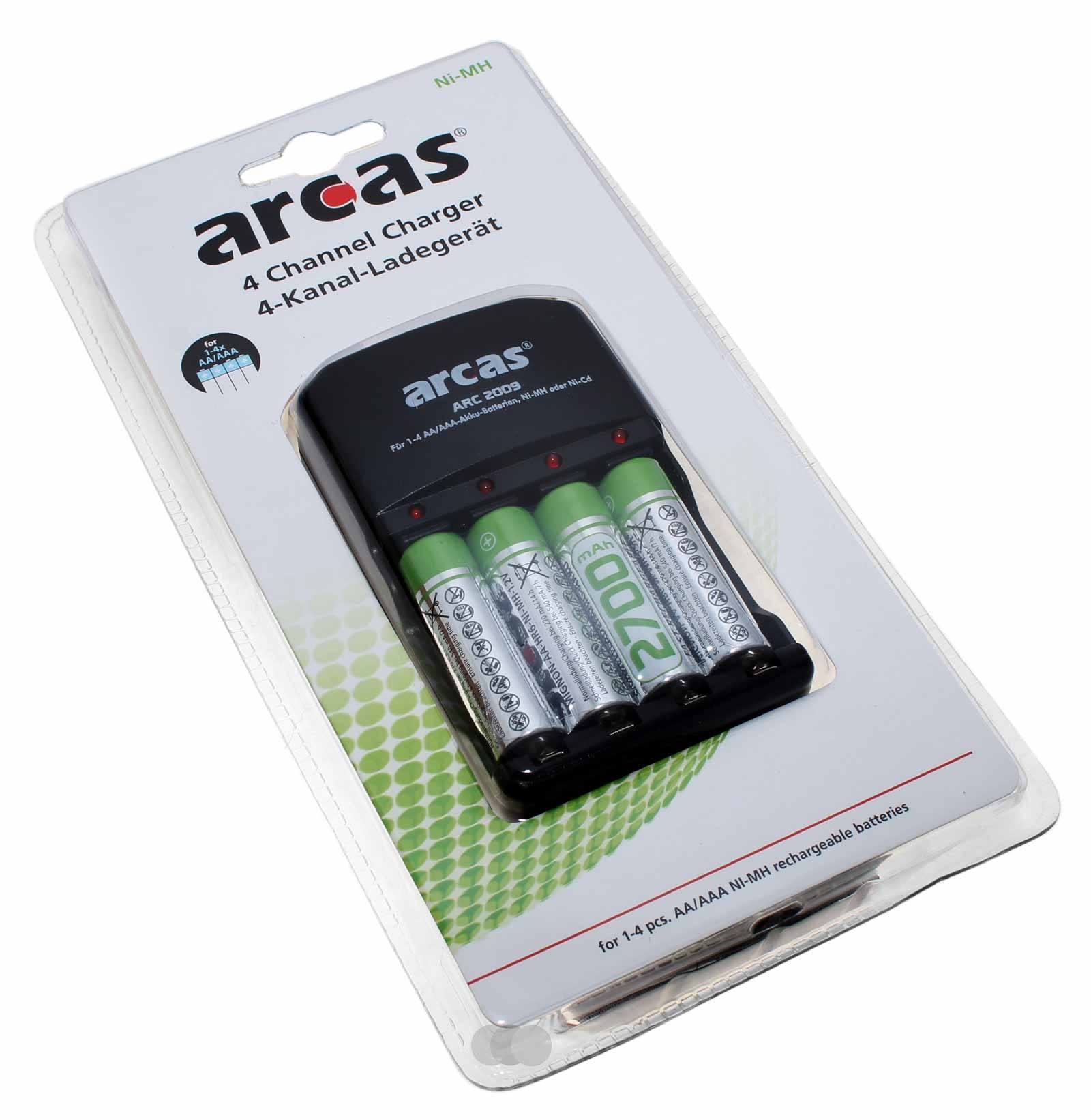 Arcas ARC-2009 Akku Ladegerät für Micro (AAA) Mignon (AA) [NiCd, NiMH], inkl. 4x Mignon (AA) Akkus