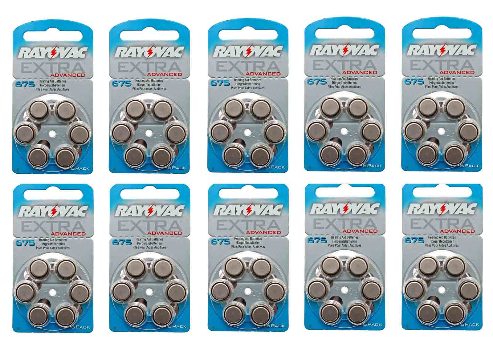 BB 08.18 - 10x 6er Pack Rayovac Extra Advanced Knopfzelle Batterie Typ 675, PR44, für Hörgeräte, hearing aid, 1,4V, 640mAh